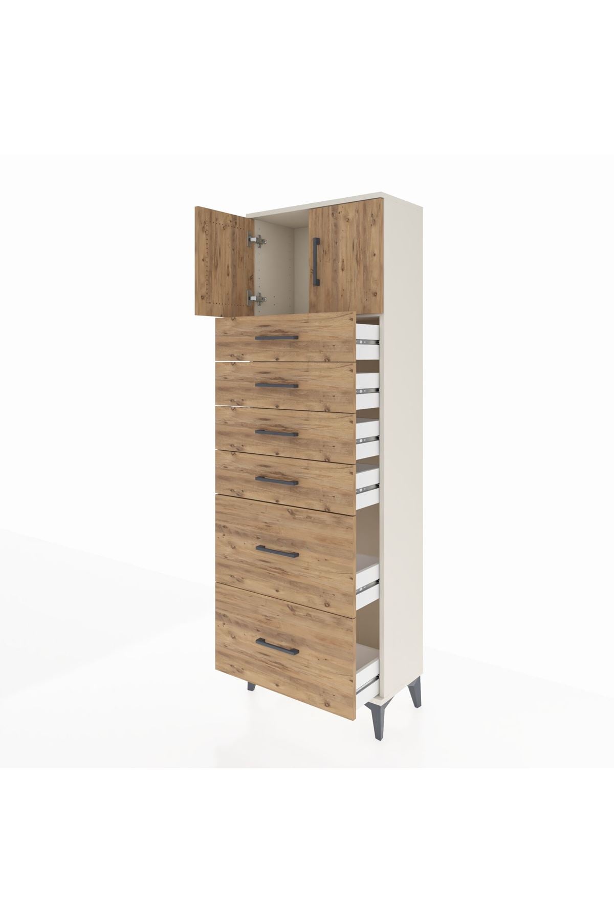 Arges Dolap Tek Raflı 6 Çekmeceli 2 Kapaklı 60x30x182 - S23M017V3A