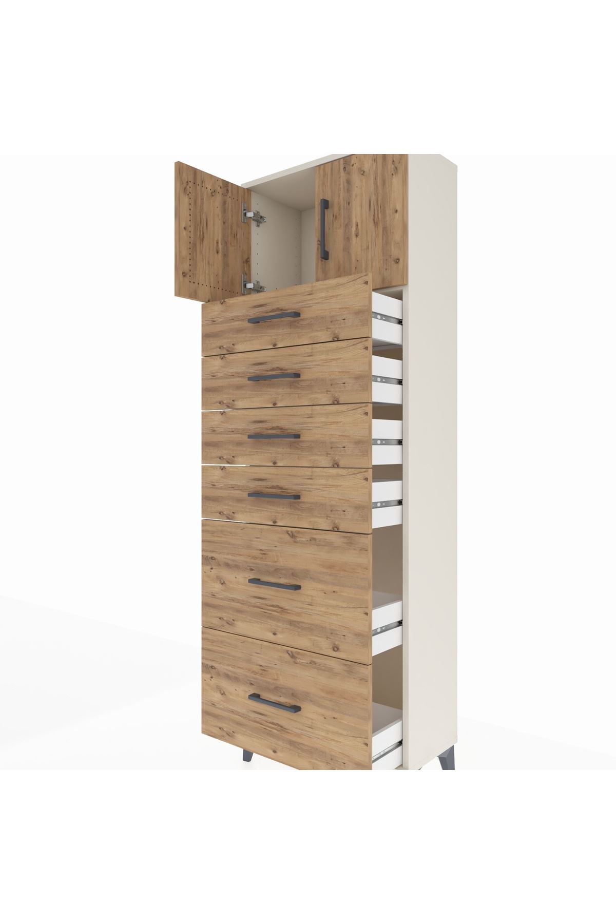 Arges Dolap Tek Raflı 6 Çekmeceli 2 Kapaklı 60x30x182 - S23M017V3A