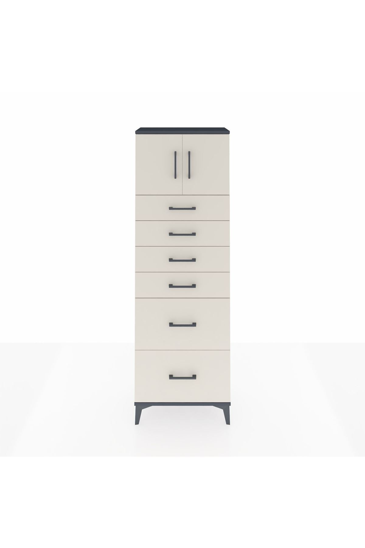 Arges Dolap Tek Raflı 6 Çekmeceli 2 Kapaklı 60x30x182 - S23M017V4A