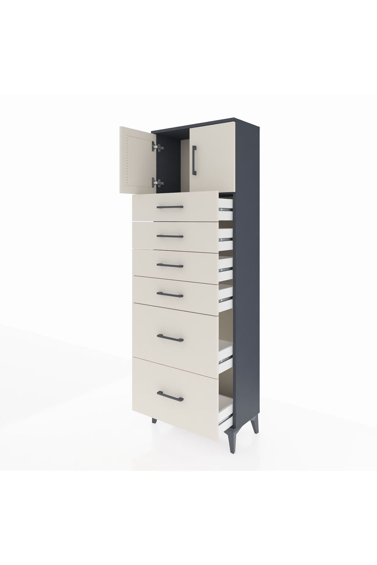 Arges Dolap Tek Raflı 6 Çekmeceli 2 Kapaklı 60x30x182 - S23M017V4A