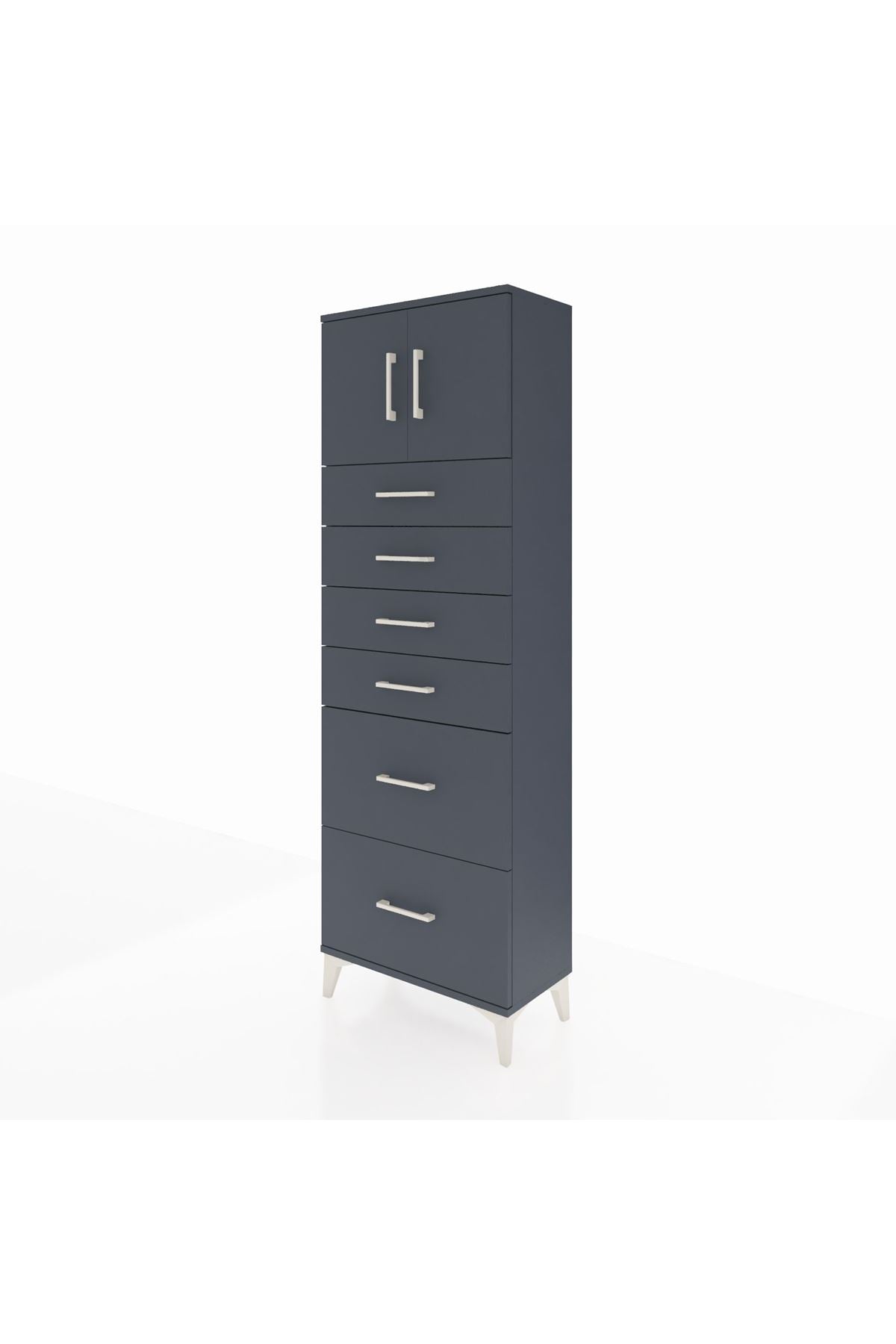 Arges Dolap Tek Raflı 6 Çekmeceli 2 Kapaklı 60x30x182 - S23M017V5A