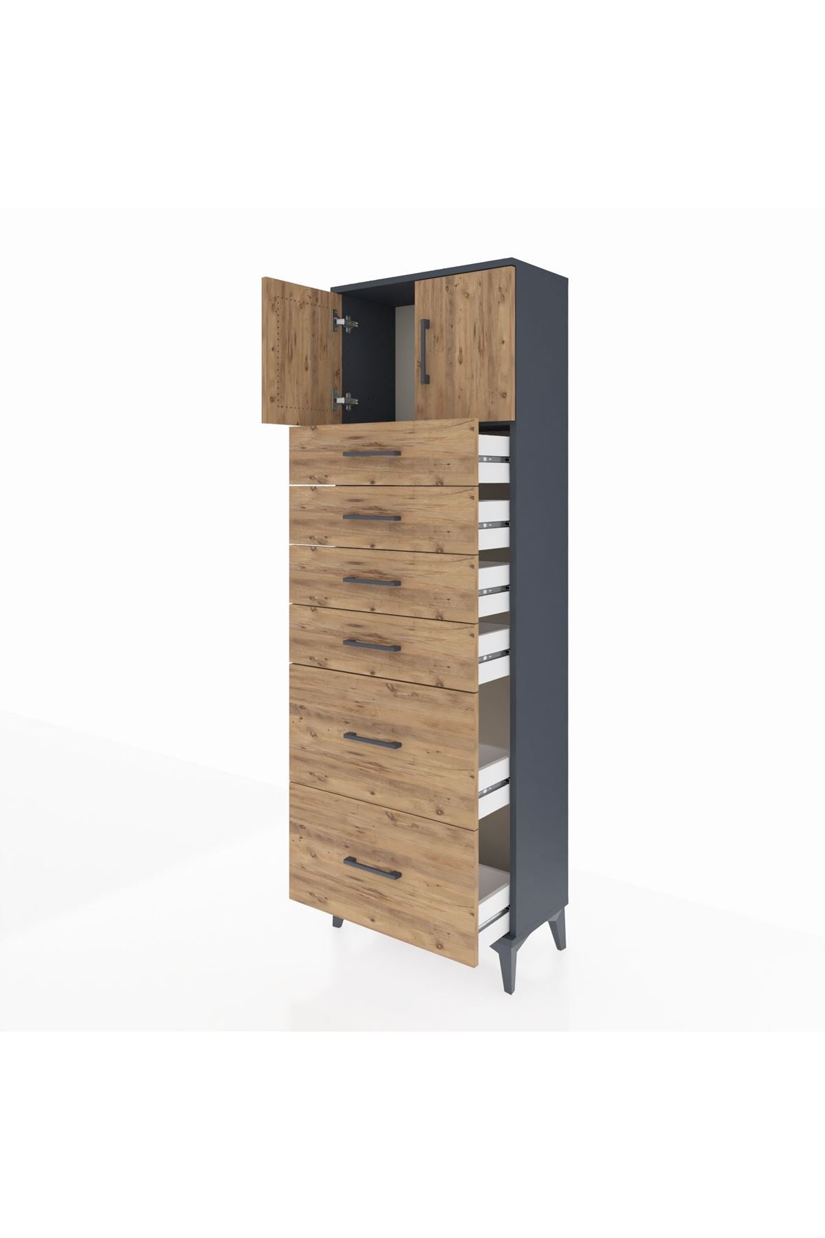 Arges Dolap Tek Raflı 6 Çekmeceli 2 Kapaklı 60x30x182 - S23M017V6A