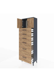 Arges Dolap Tek Raflı 6 Çekmeceli 2 Kapaklı 60x30x182 - S23M017V6A