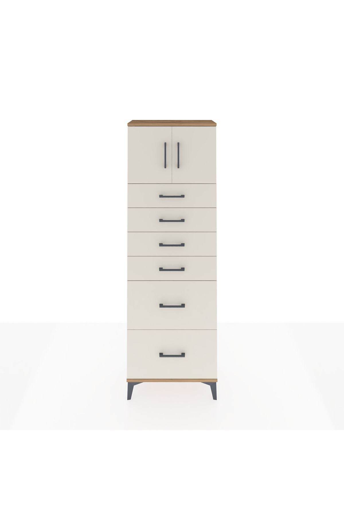 Arges Dolap Tek Raflı 6 Çekmeceli 2 Kapaklı 60x30x182 - S23M017V7A