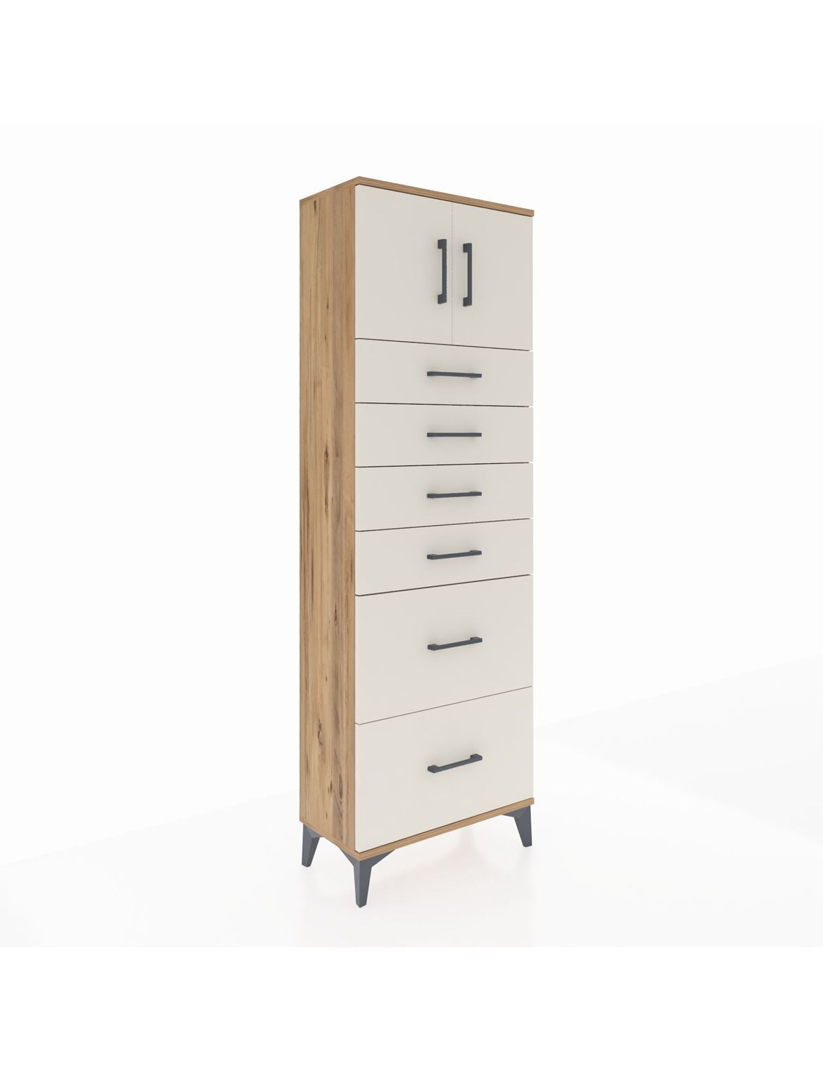 Arges Dolap Tek Raflı 6 Çekmeceli 2 Kapaklı 60x30x182 - S23M017V7A