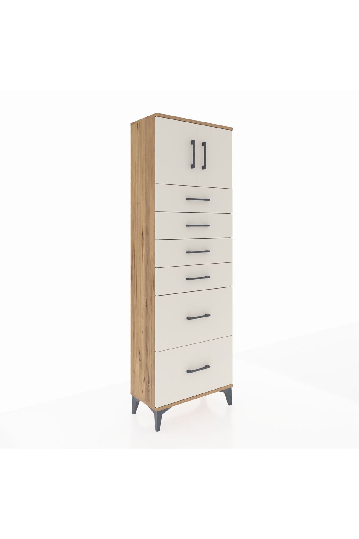 Arges Dolap Tek Raflı 6 Çekmeceli 2 Kapaklı 60x30x182 - S23M017V7A