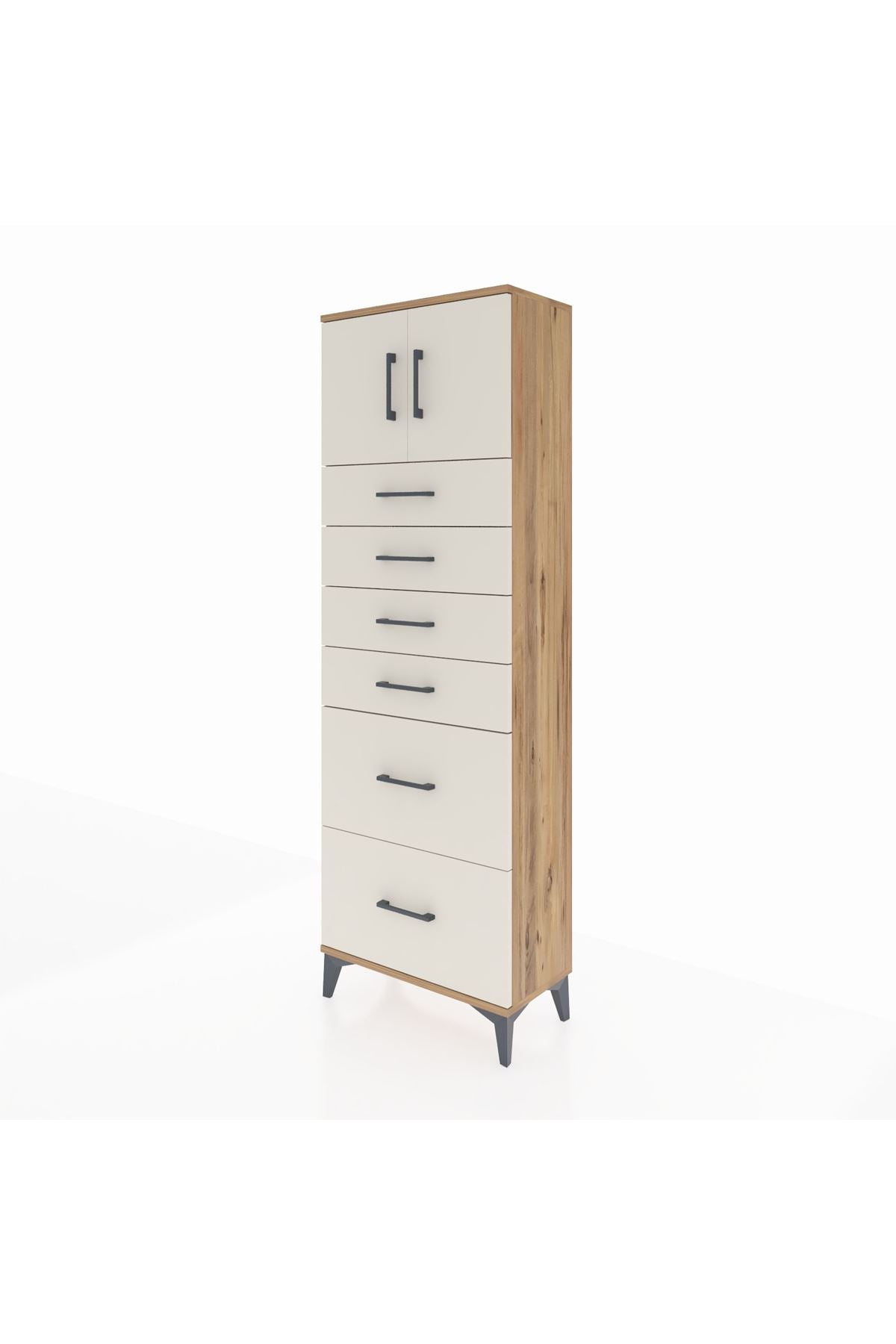 Arges Dolap Tek Raflı 6 Çekmeceli 2 Kapaklı 60x30x182 - S23M017V7A