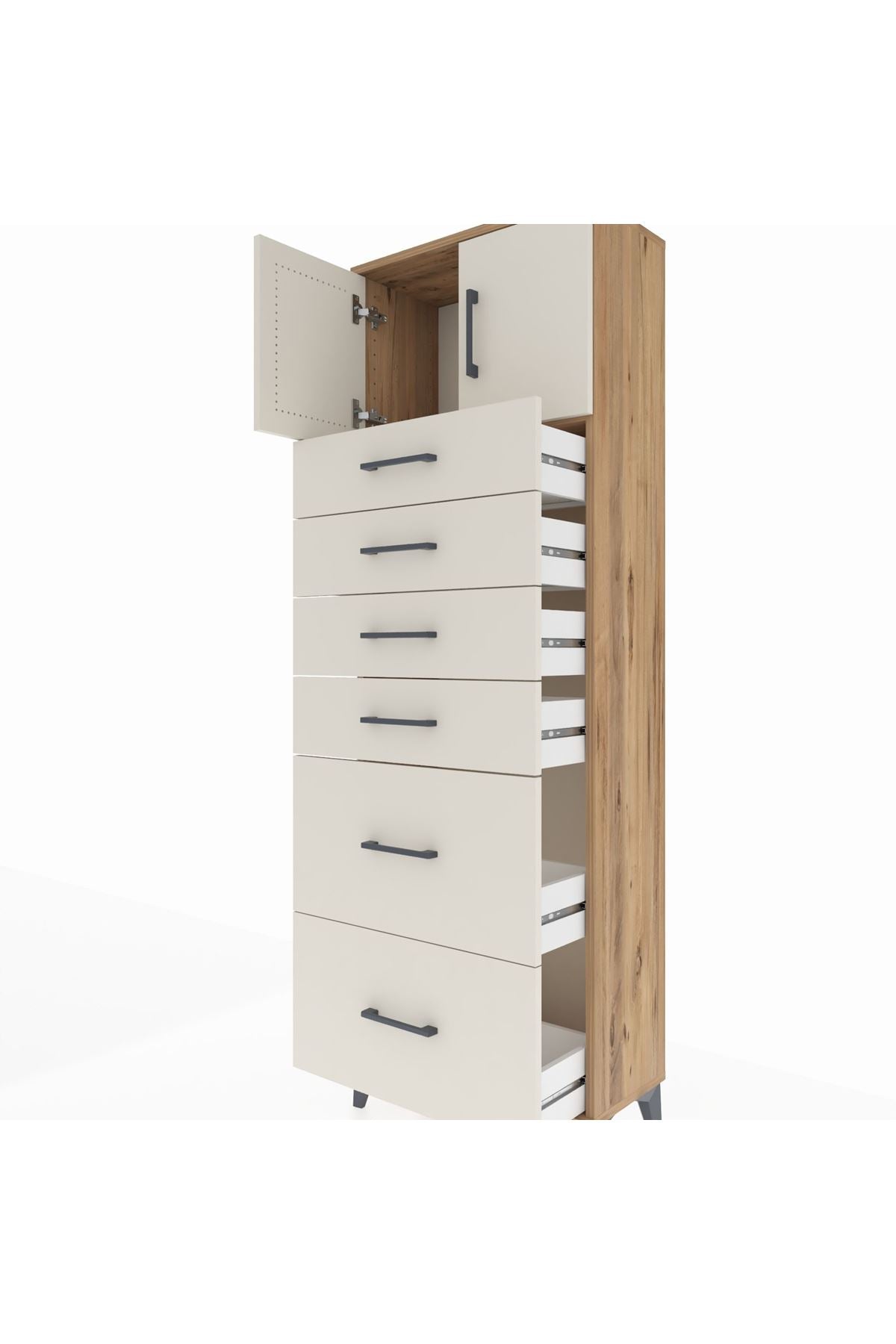 Arges Dolap Tek Raflı 6 Çekmeceli 2 Kapaklı 60x30x182 - S23M017V7A