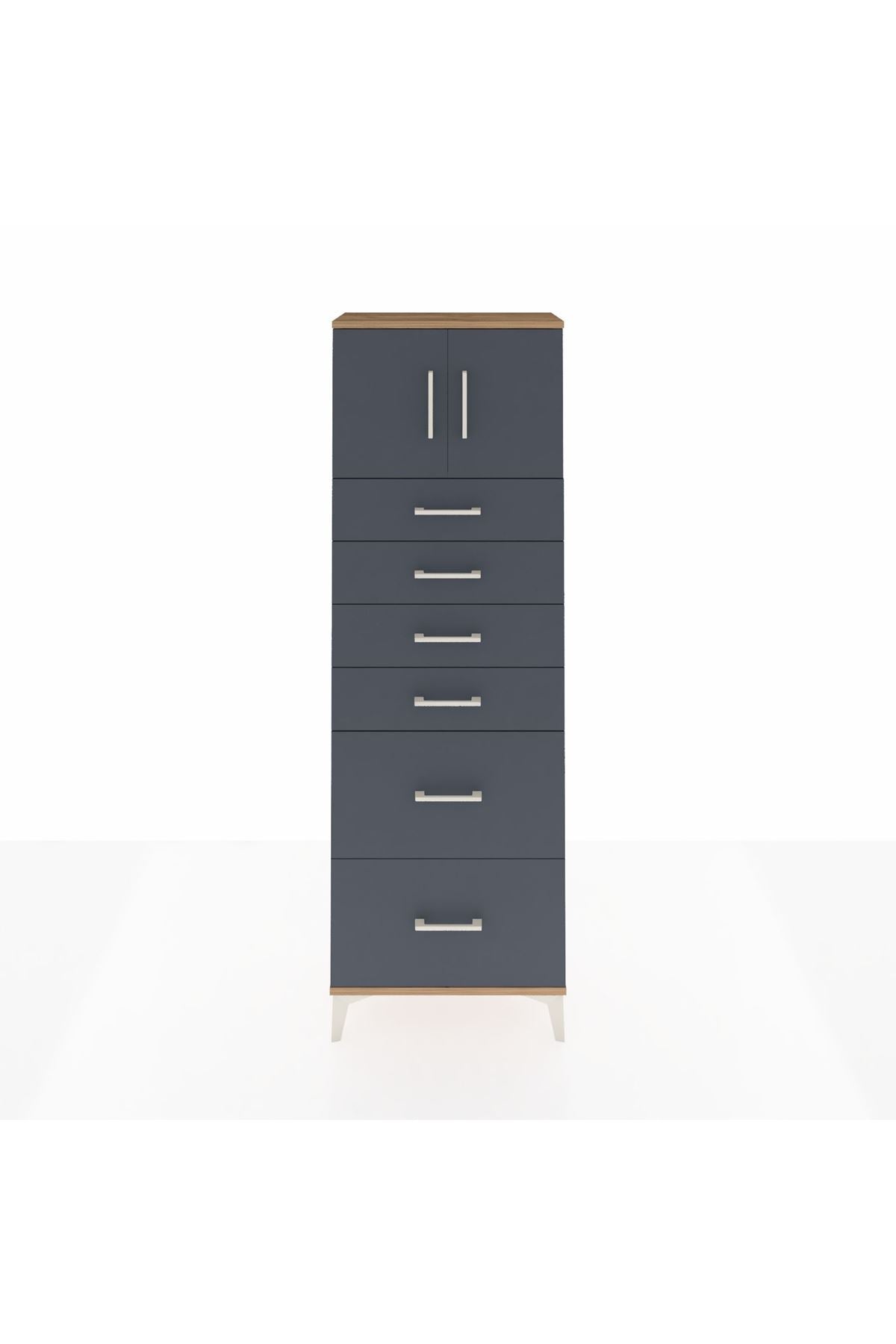 Arges Dolap Tek Raflı 6 Çekmeceli 2 Kapaklı 60x30x182 - S23M017V8A
