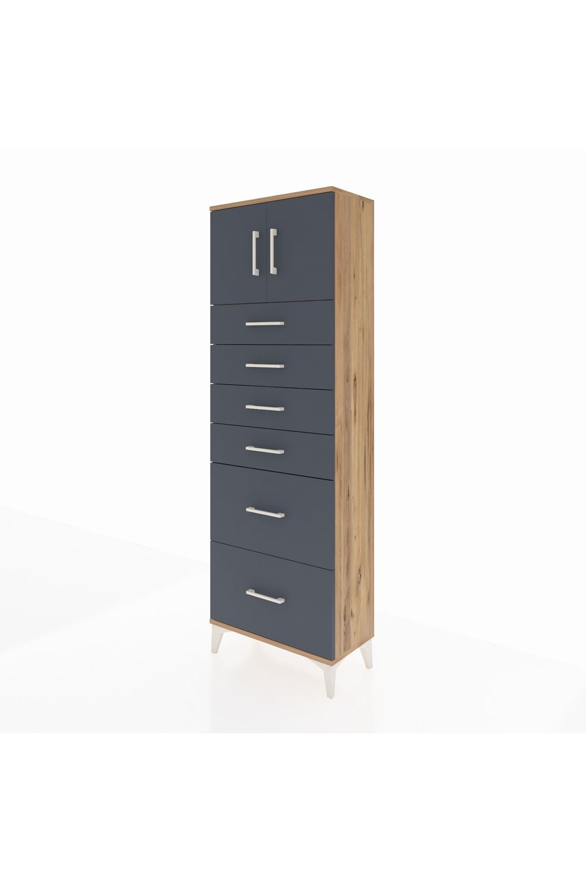 Arges Dolap Tek Raflı 6 Çekmeceli 2 Kapaklı 60x30x182 - S23M017V8A