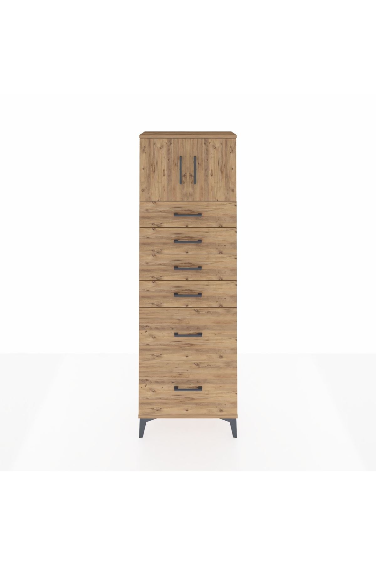 Arges Dolap Tek Raflı 6 Çekmeceli 2 Kapaklı 60x30x182 - S23M017V9A