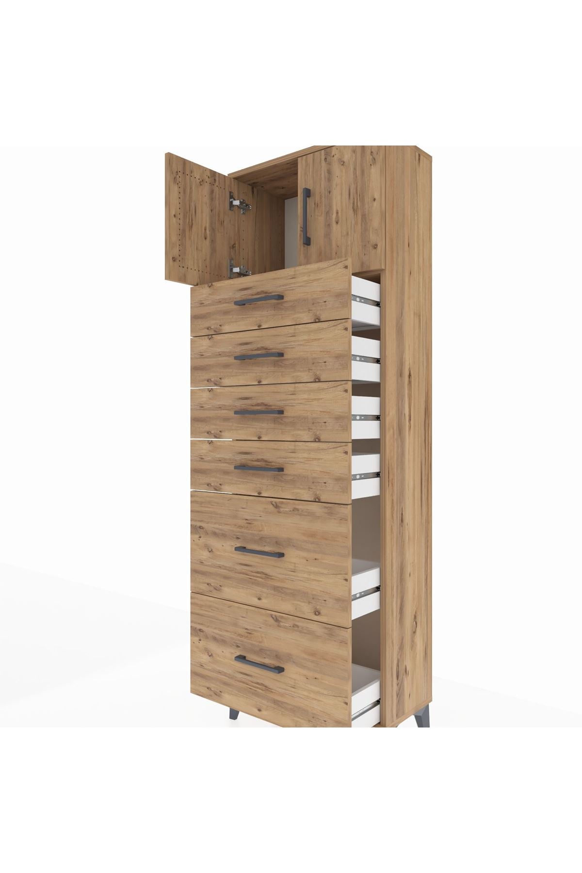 Arges Dolap Tek Raflı 6 Çekmeceli 2 Kapaklı 60x30x182 - S23M017V9A