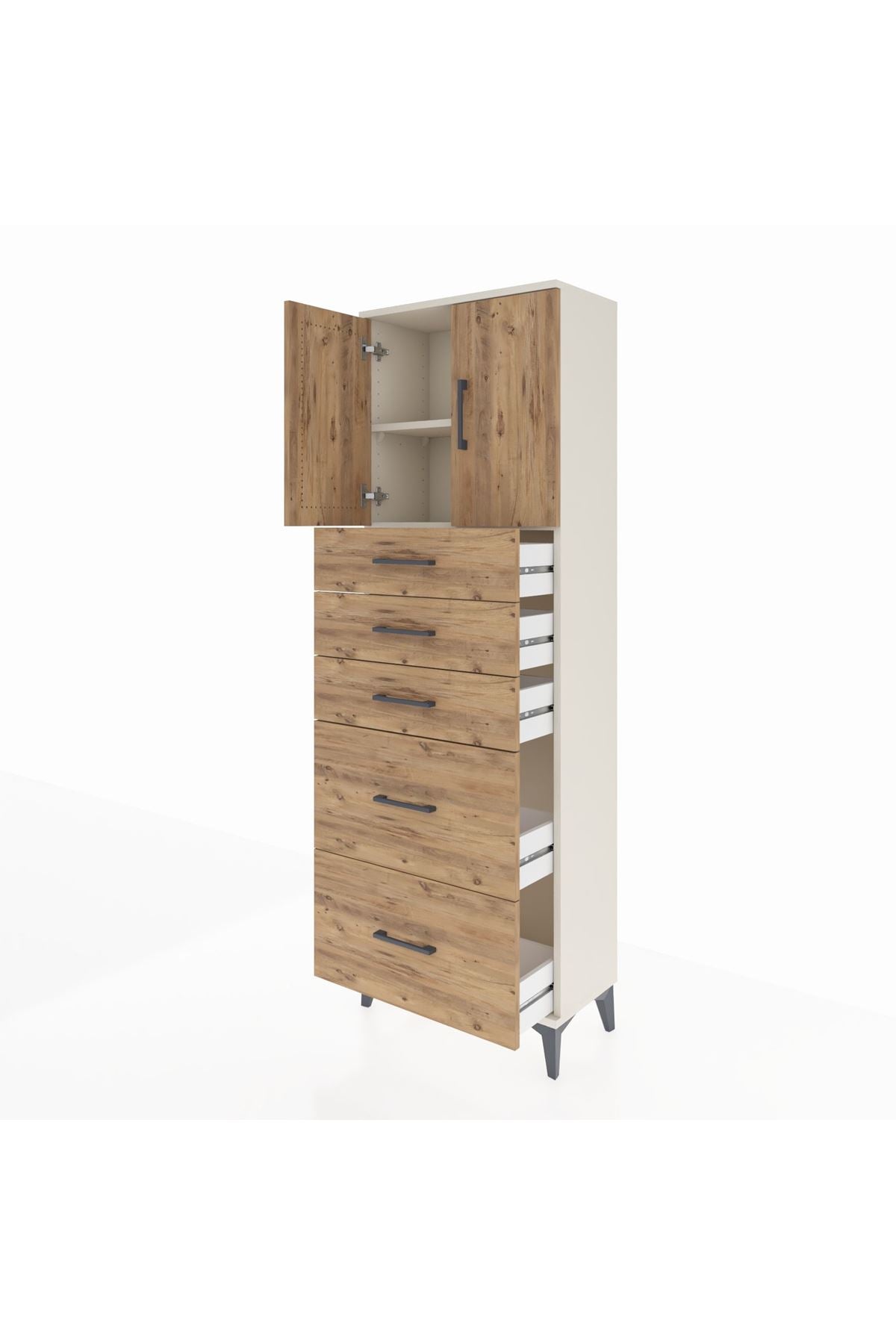Arges Dolap 2 Raflı 5 Çekmeceli 2 Kapaklı 60x30x182 - S23M018V3A