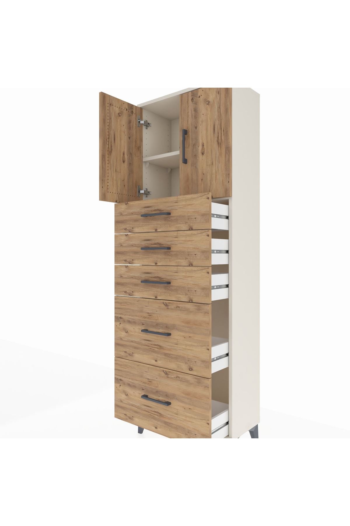 Arges Dolap 2 Raflı 5 Çekmeceli 2 Kapaklı 60x30x182 - S23M018V3A