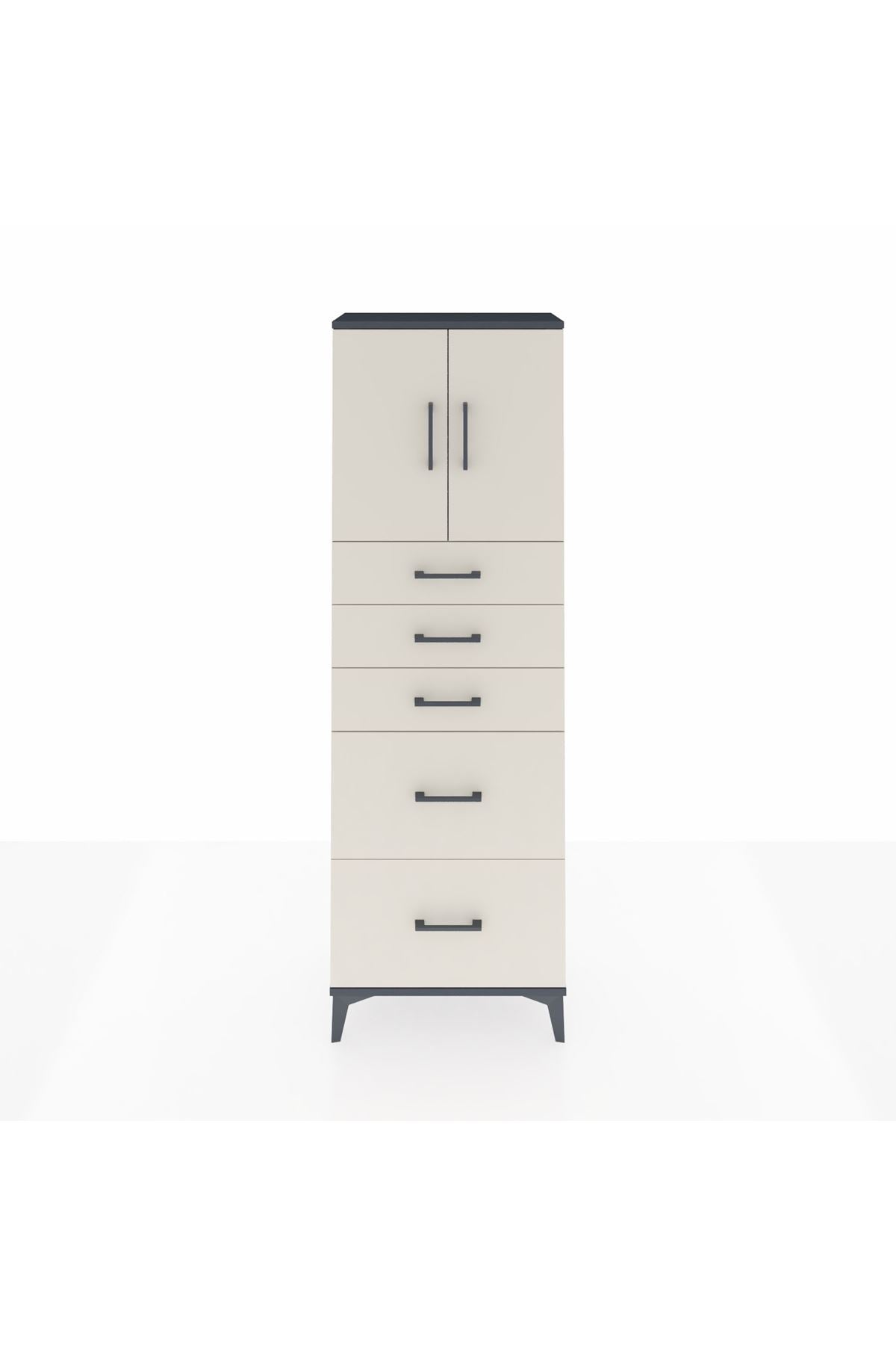 Arges Dolap 2 Raflı 5 Çekmeceli 2 Kapaklı 60x30x182 - S23M018V4A