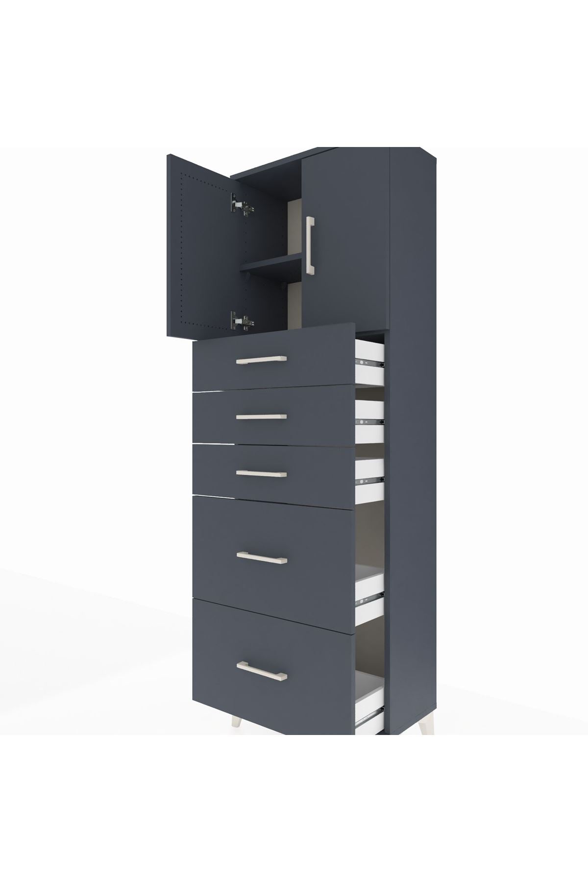Arges Dolap 2 Raflı 5 Çekmeceli 2 Kapaklı 60x30x182 - S23M018V5A