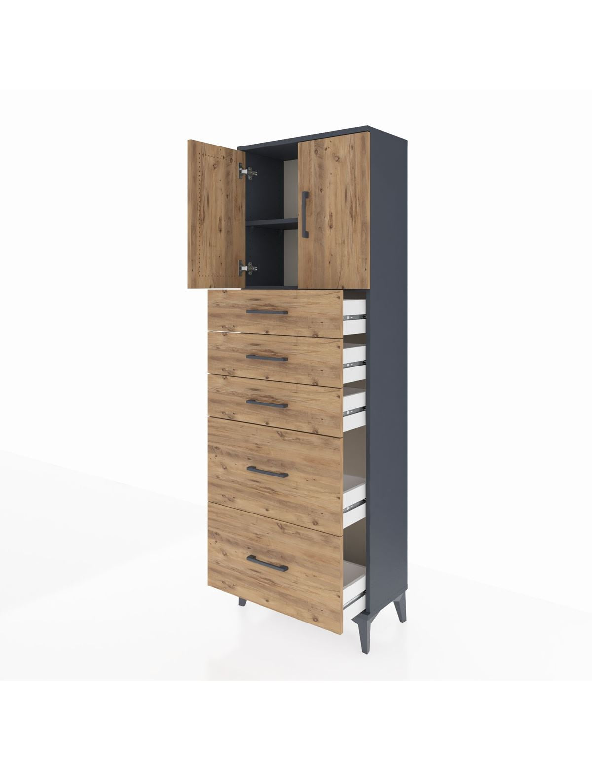 Arges Dolap 2 Raflı 5 Çekmeceli 2 Kapaklı 60x30x182 - S23M018V6A