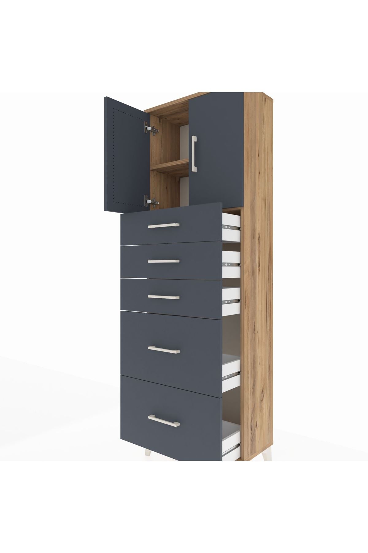 Arges Dolap 2 Raflı 5 Çekmeceli 2 Kapaklı 60x30x182 - S23M018V8A