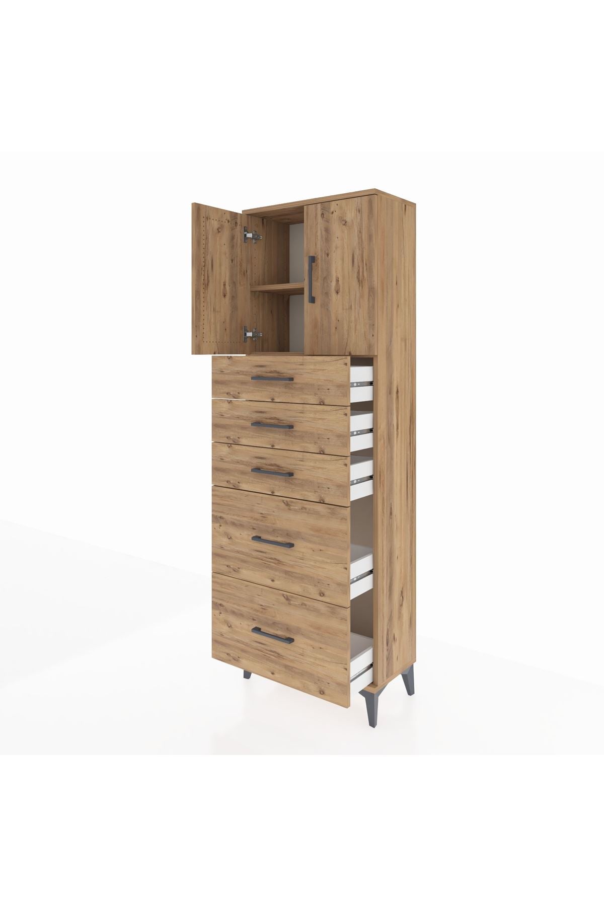 Arges Dolap 2 Raflı 5 Çekmeceli 2 Kapaklı 60x30x182 - S23M018V9A