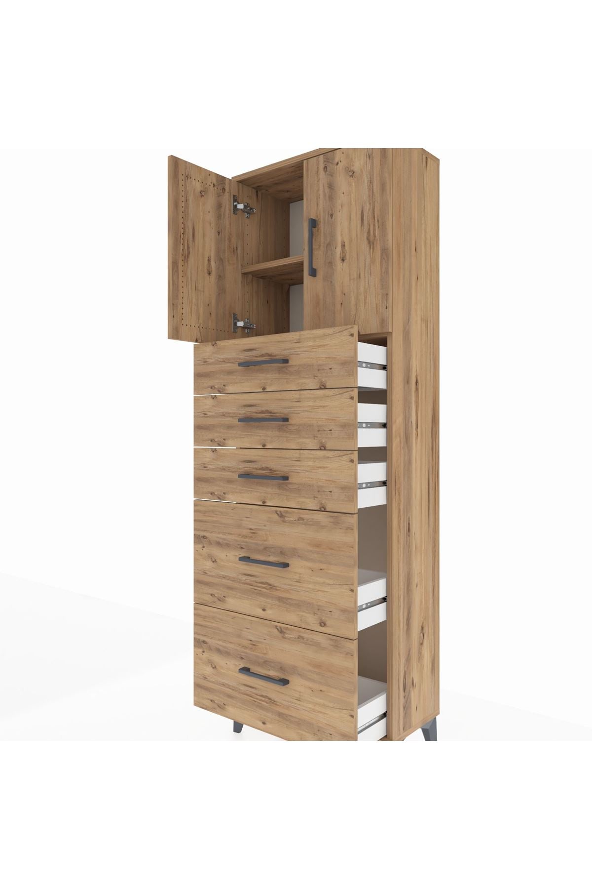 Arges Dolap 2 Raflı 5 Çekmeceli 2 Kapaklı 60x30x182 - S23M018V9A