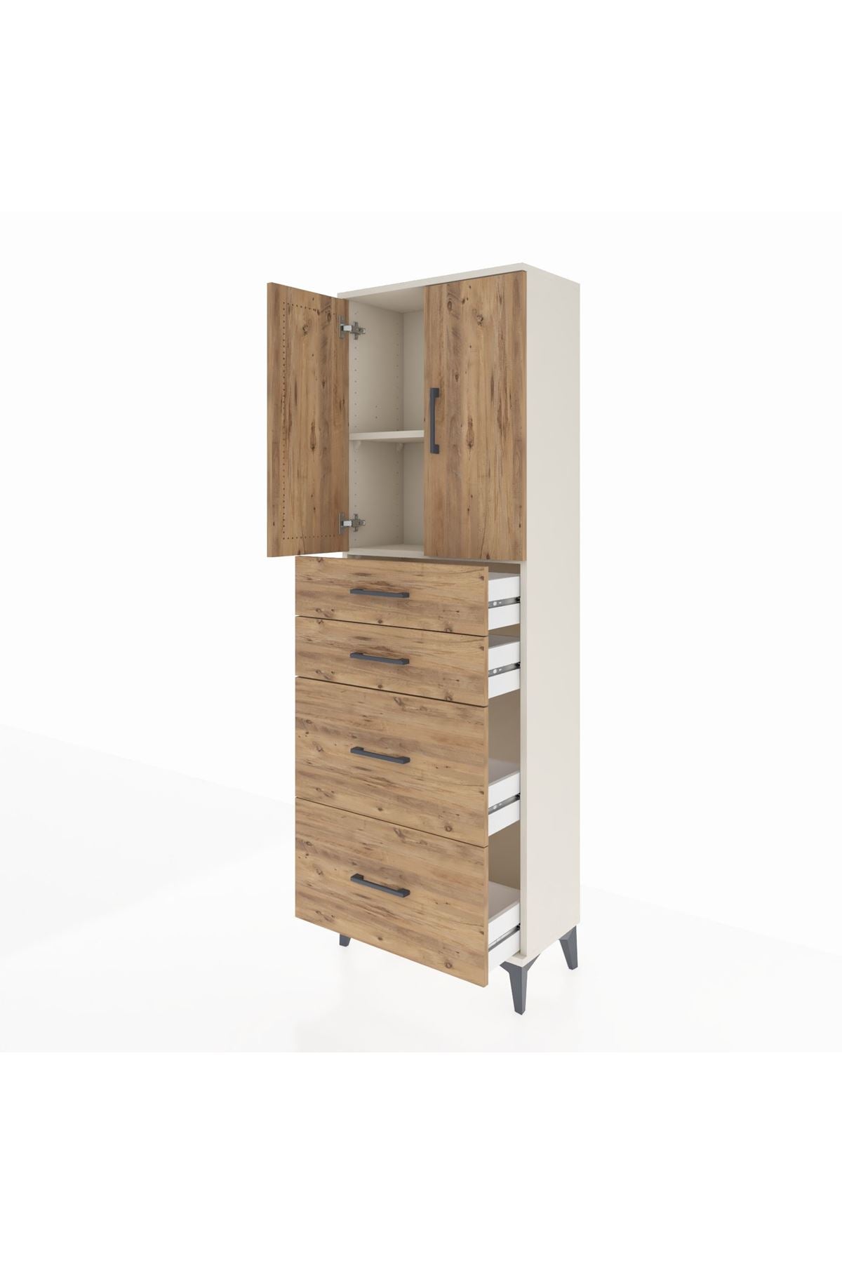 Arges Dolap 2 Raflı 4 Çekmeceli 2 Kapaklı 60x30x182 - S23M019V3A