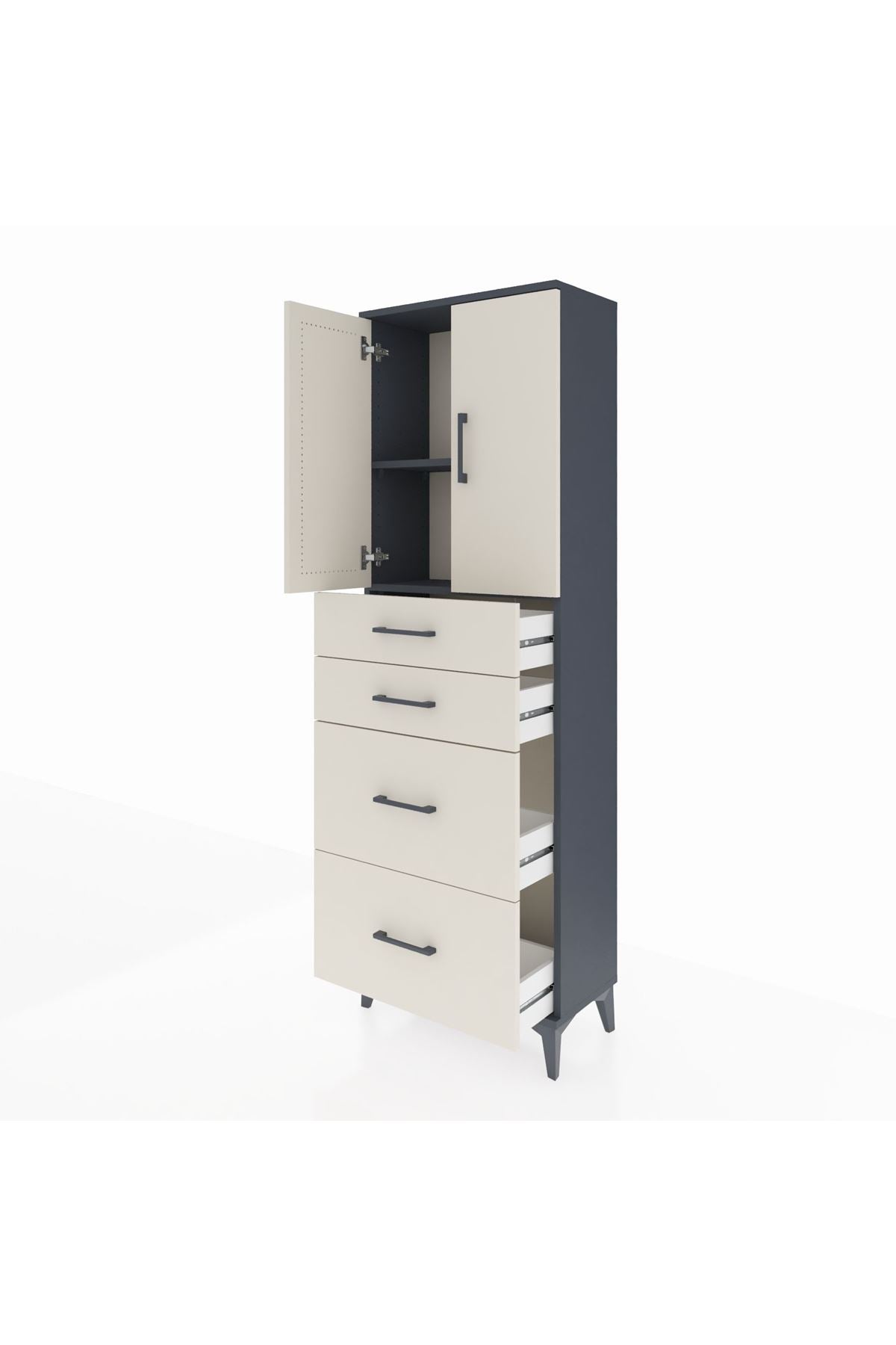 Arges Dolap 2 Raflı 4 Çekmeceli 2 Kapaklı 60x30x182 - S23M019V4A