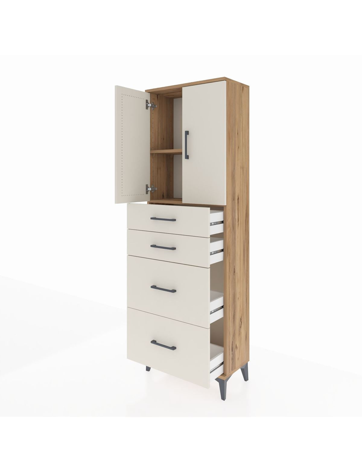 Arges Dolap 2 Raflı 4 Çekmeceli 2 Kapaklı 60x30x182 - S23M019V7A