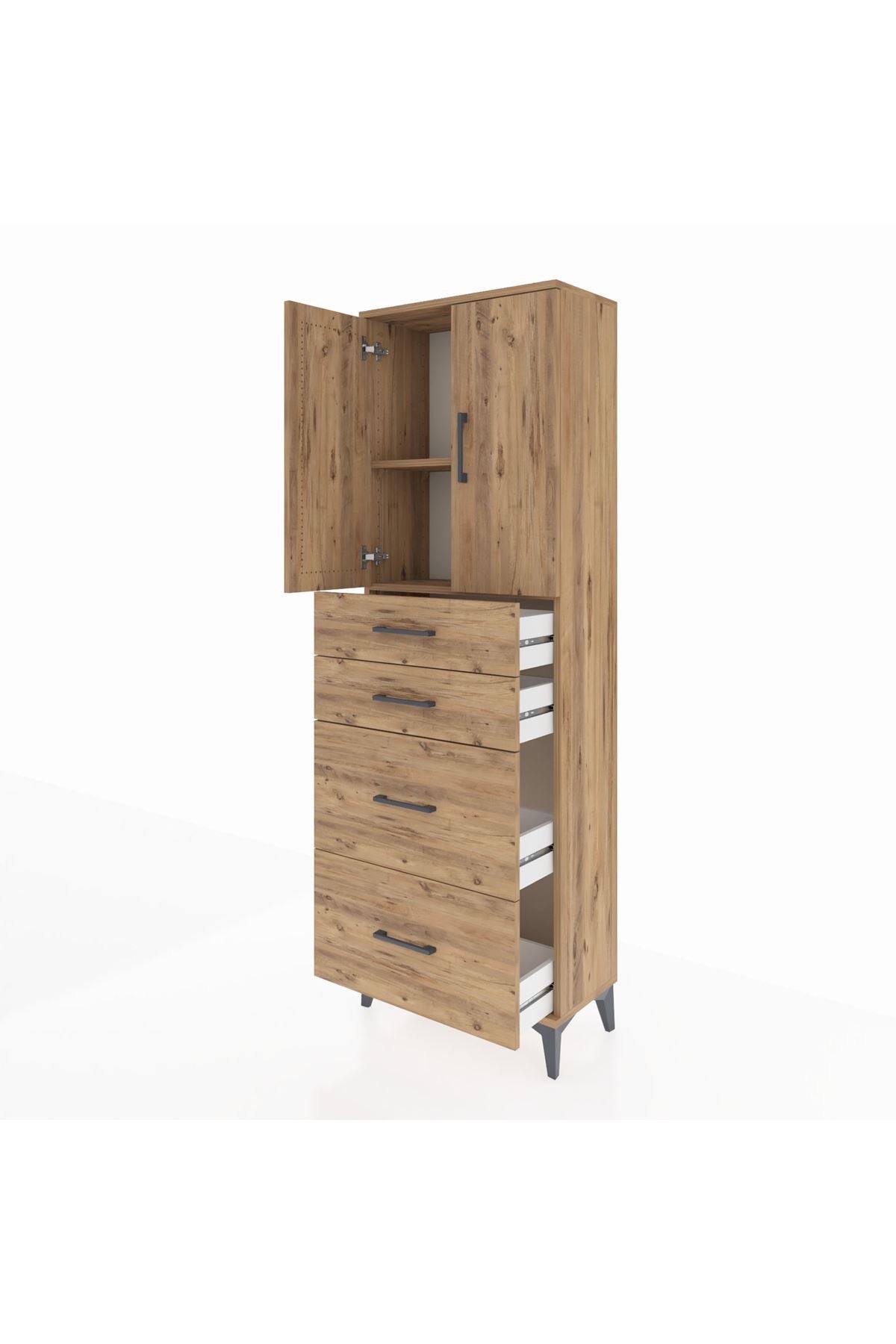 Arges Dolap 2 Raflı 4 Çekmeceli 2 Kapaklı 60x30x182 - S23M019V9A