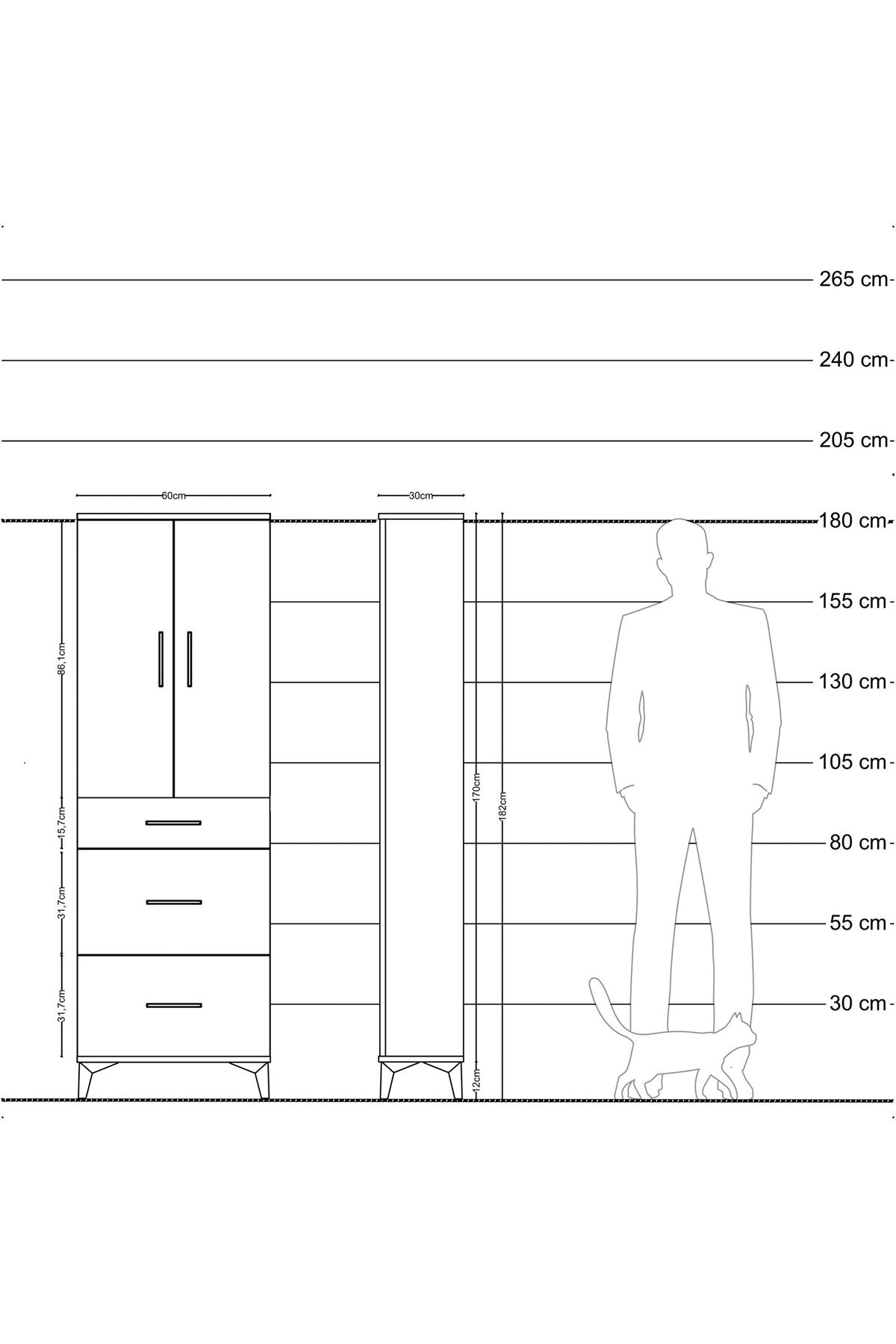 Arges Dolap 3 Raflı 3 Çekmeceli 2 Kapaklı 60x30x182 - S23M020V2A