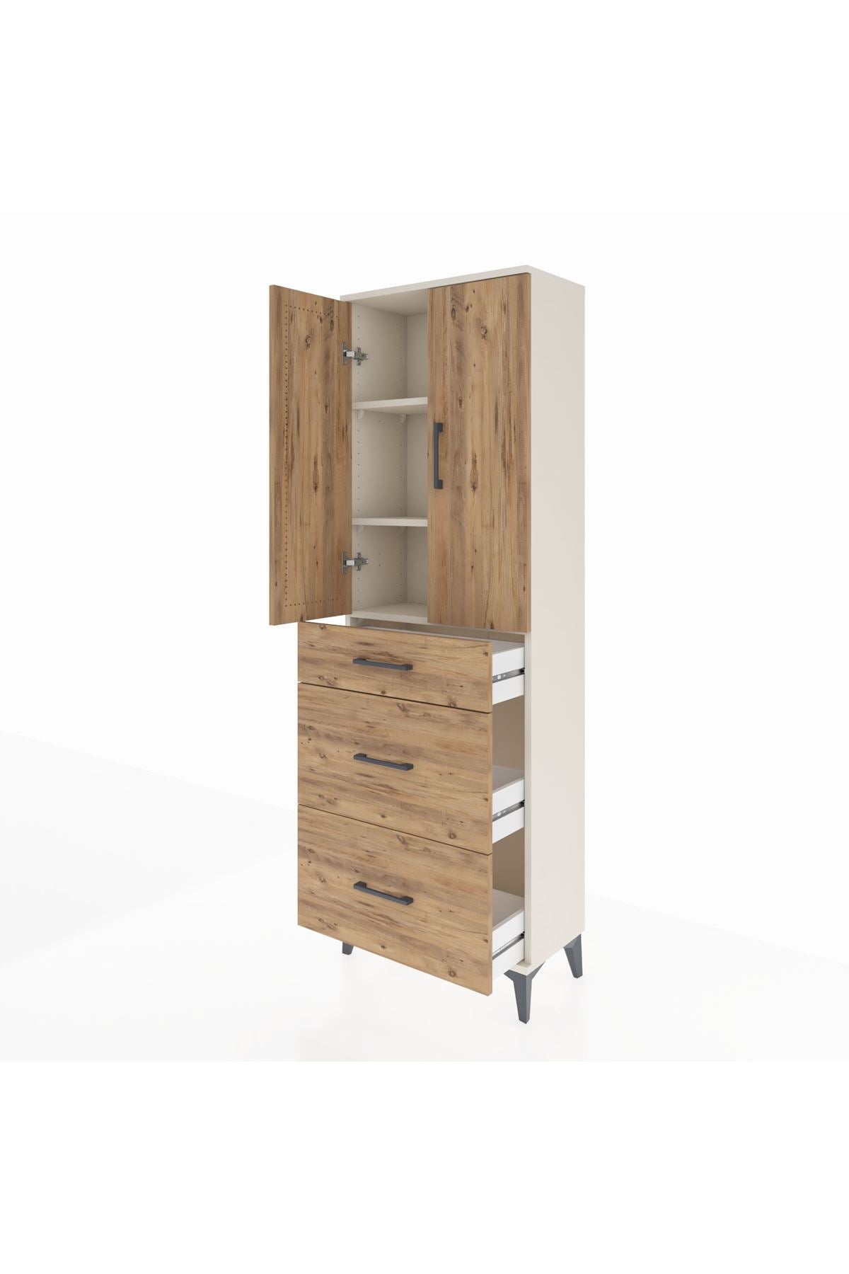 Arges Dolap 3 Raflı 3 Çekmeceli 2 Kapaklı 60x30x182 - S23M020V3A