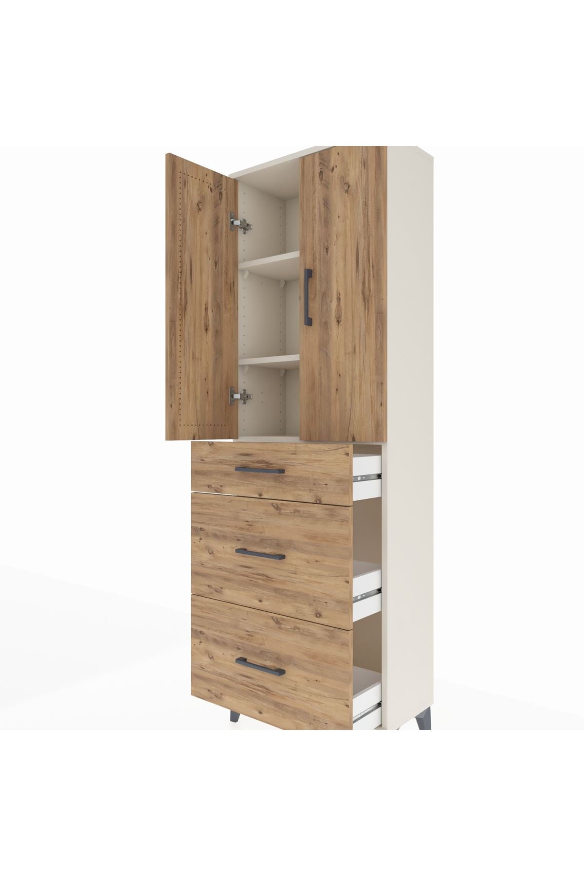 Arges Dolap 3 Raflı 3 Çekmeceli 2 Kapaklı 60x30x182 - S23M020V3A