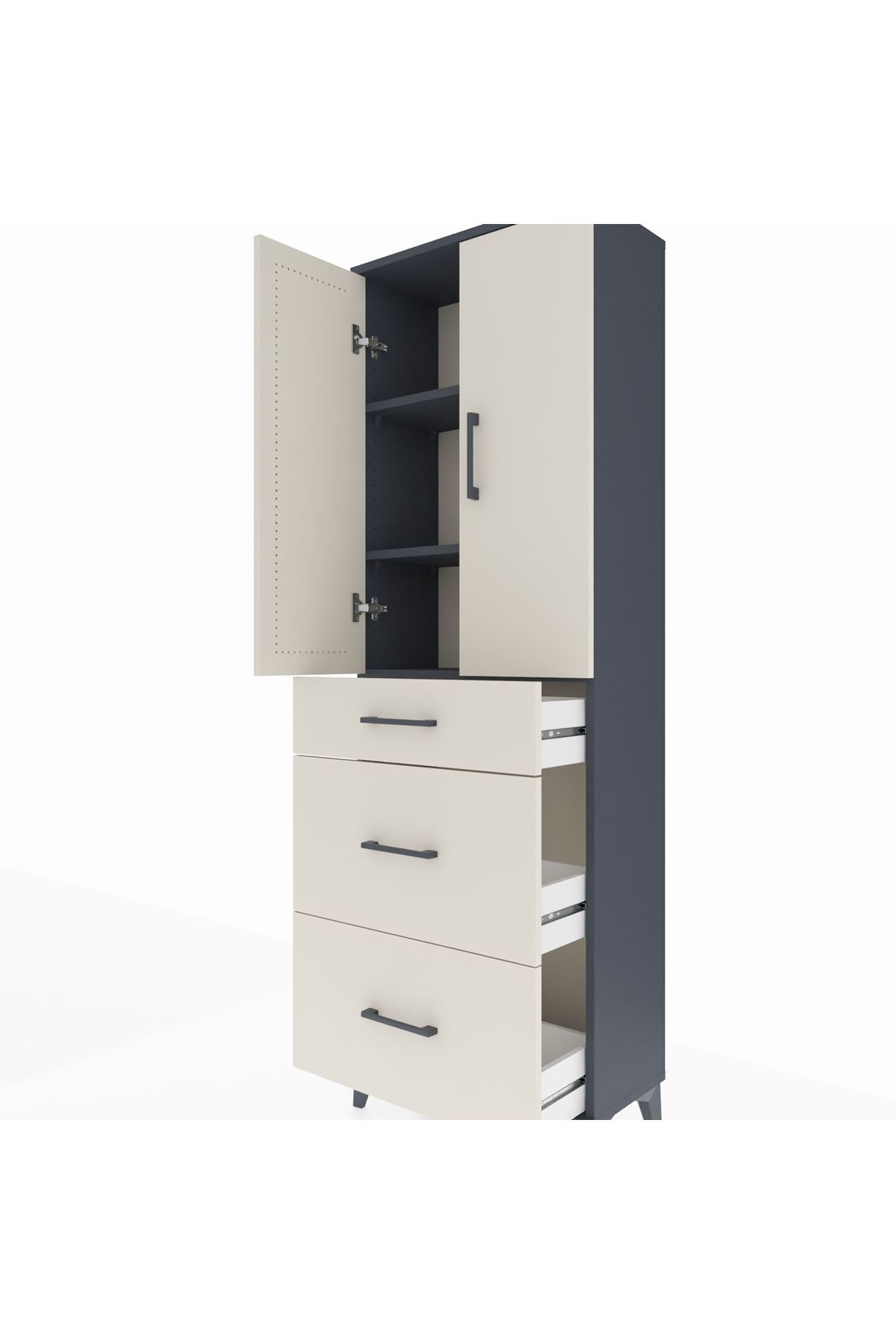 Arges Dolap 3 Raflı 3 Çekmeceli 2 Kapaklı 60x30x182 - S23M020V4A
