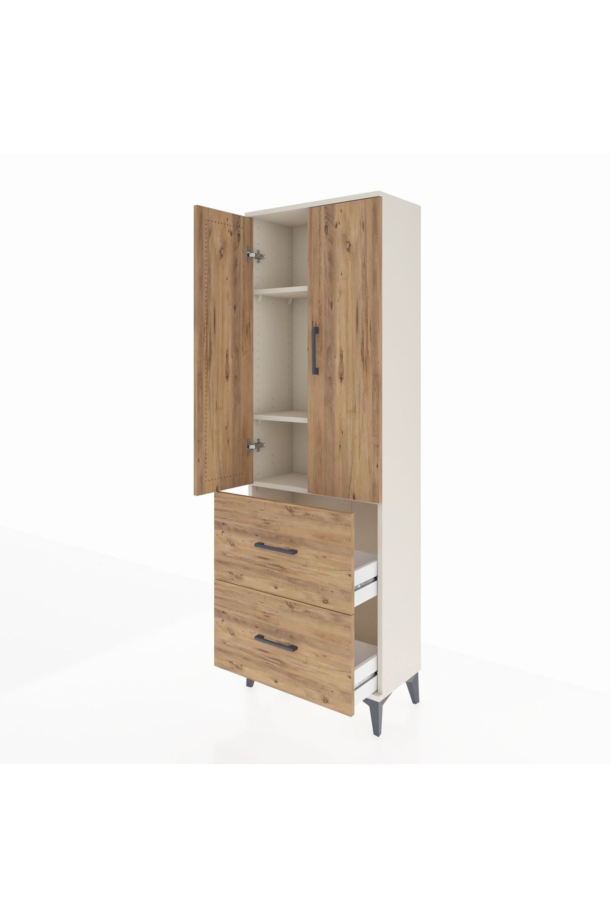 Arges Dolap 3 Raflı 2 Çekmeceli 2 Kapaklı 60x30x182 - S23M021V3A