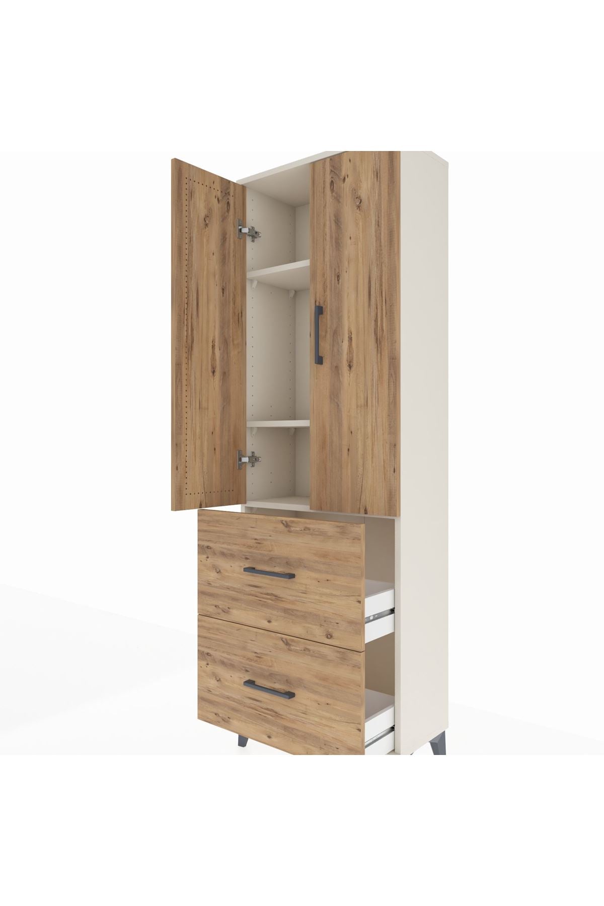 Arges Dolap 3 Raflı 2 Çekmeceli 2 Kapaklı 60x30x182 - S23M021V3A