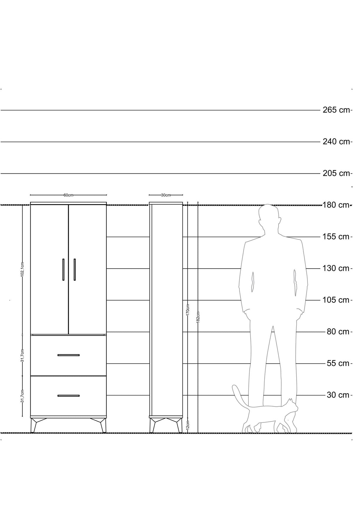 Arges Dolap 3 Raflı 2 Çekmeceli 2 Kapaklı 60x30x182 - S23M021V4A