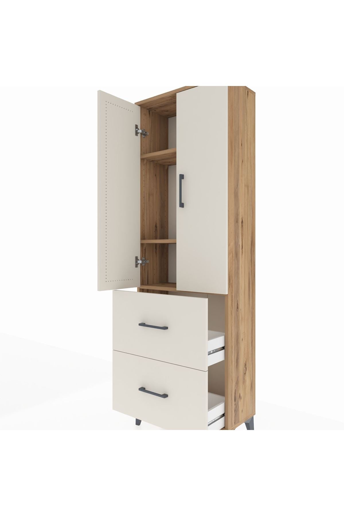 Arges Dolap 3 Raflı 2 Çekmeceli 2 Kapaklı 60x30x182 - S23M021V7A