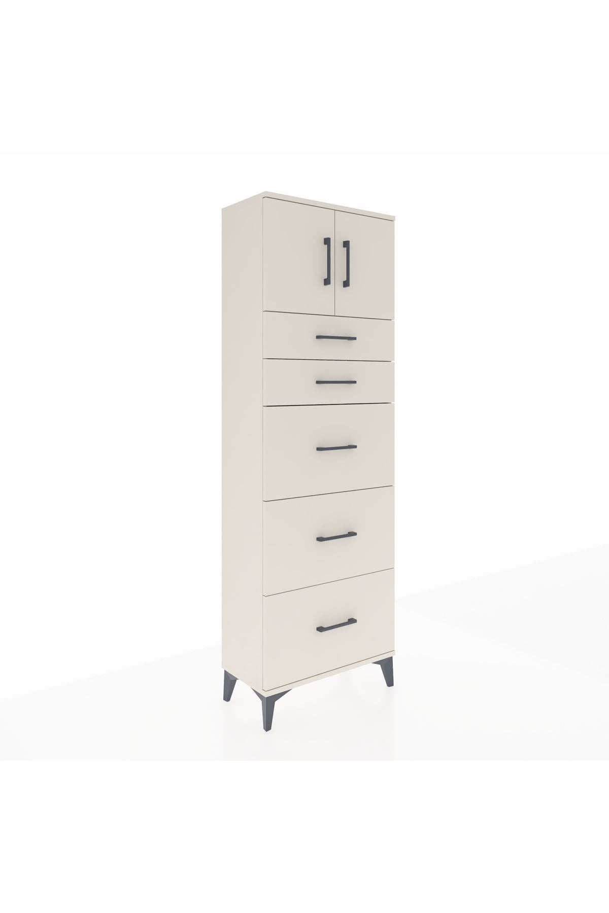 Arges Dolap Tek Raflı 5 Çekmeceli 2 Kapaklı 60x30x182 - S23M022V1A
