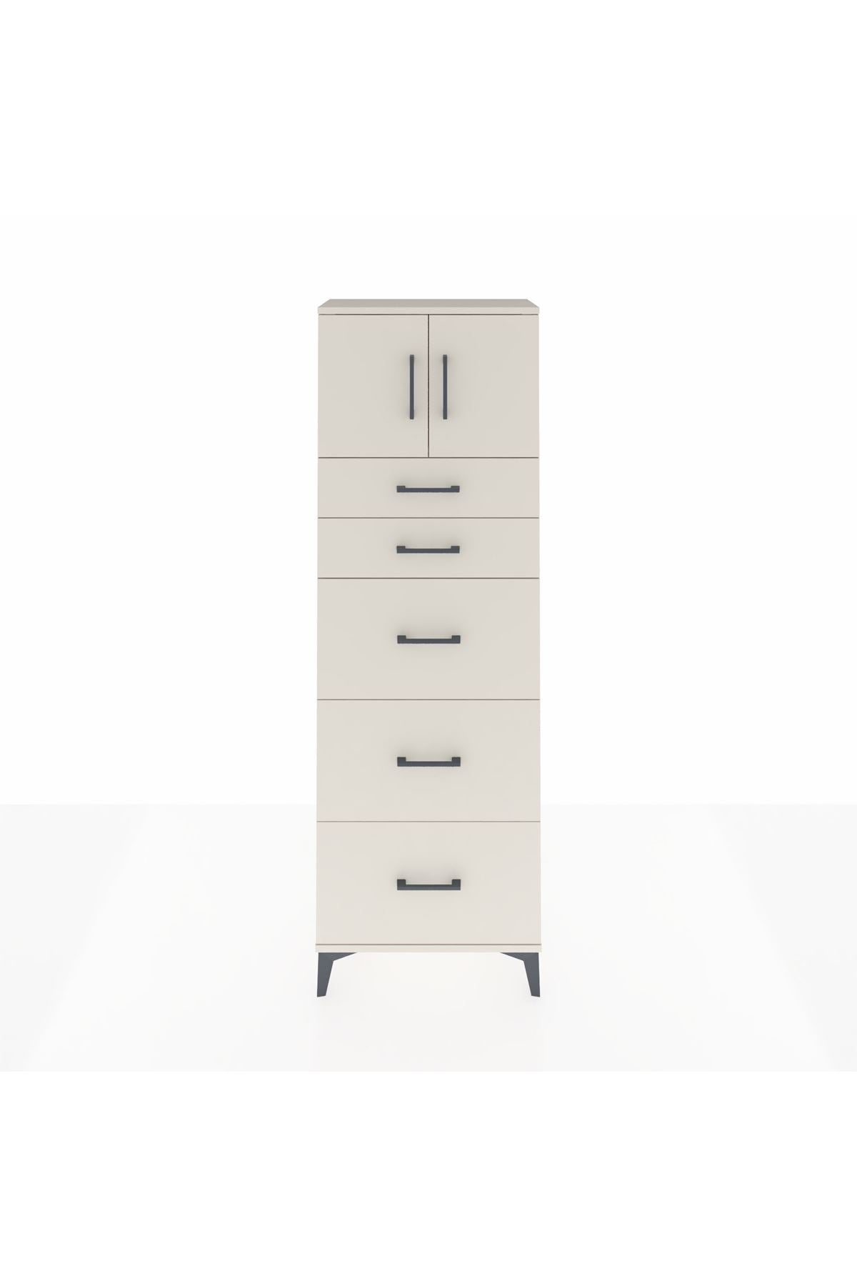 Arges Dolap Tek Raflı 5 Çekmeceli 2 Kapaklı 60x30x182 - S23M022V1A