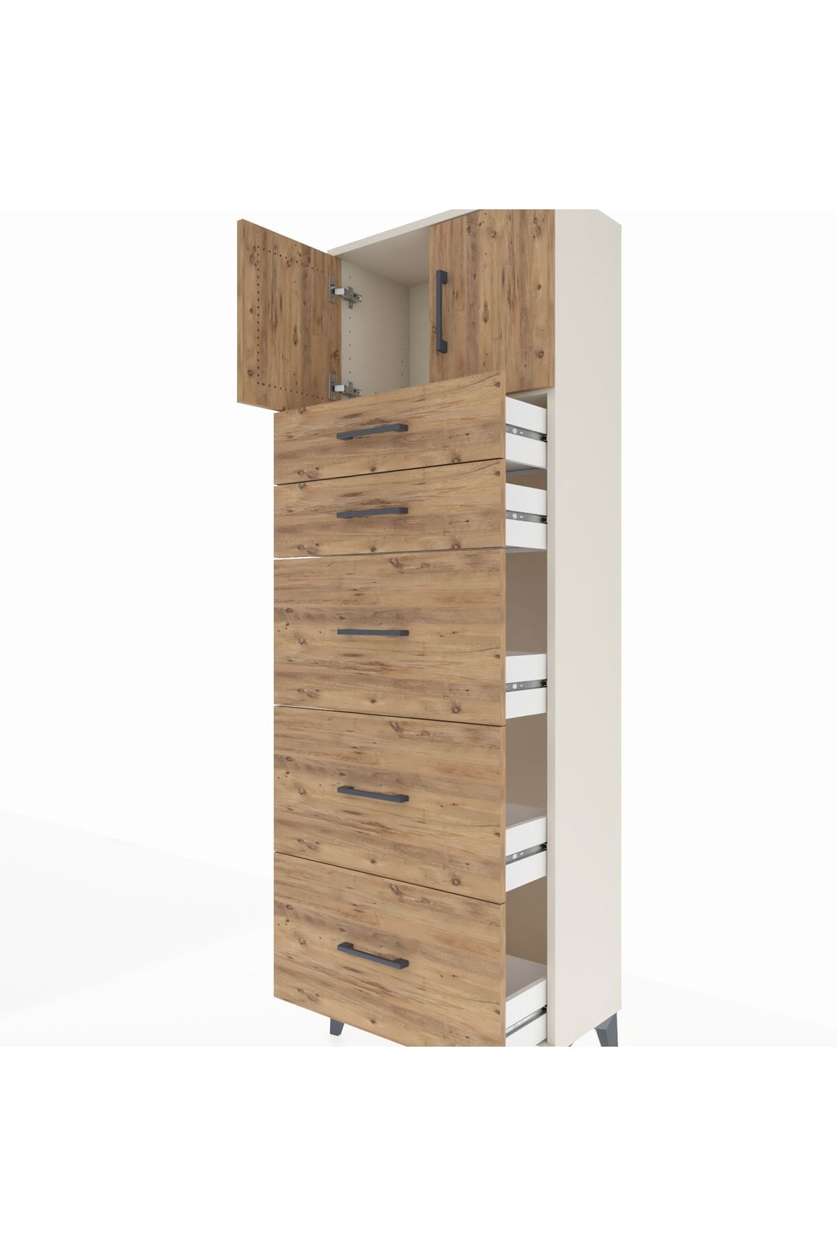 Arges Dolap Tek Raflı 5 Çekmeceli 2 Kapaklı 60x30x182 - S23M022V3A