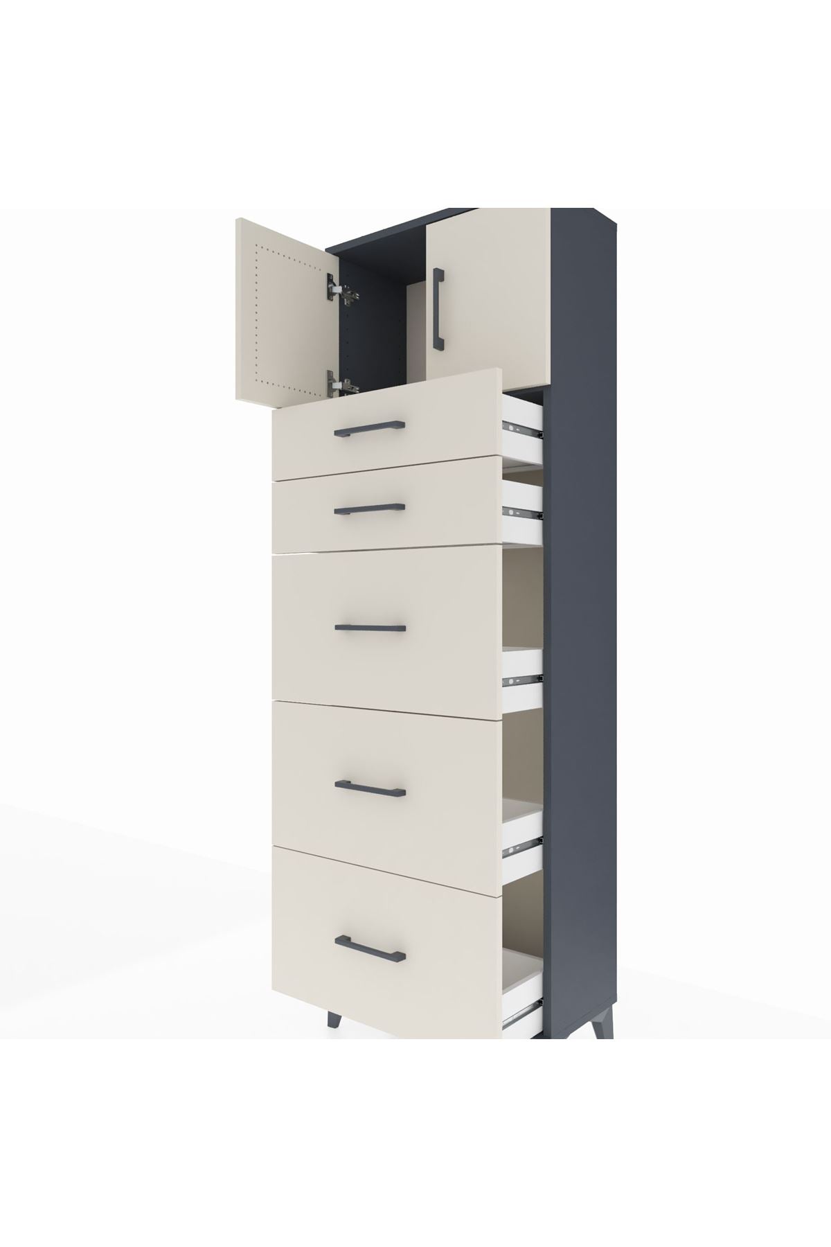 Arges Dolap Tek Raflı 5 Çekmeceli 2 Kapaklı 60x30x182 - S23M022V4A
