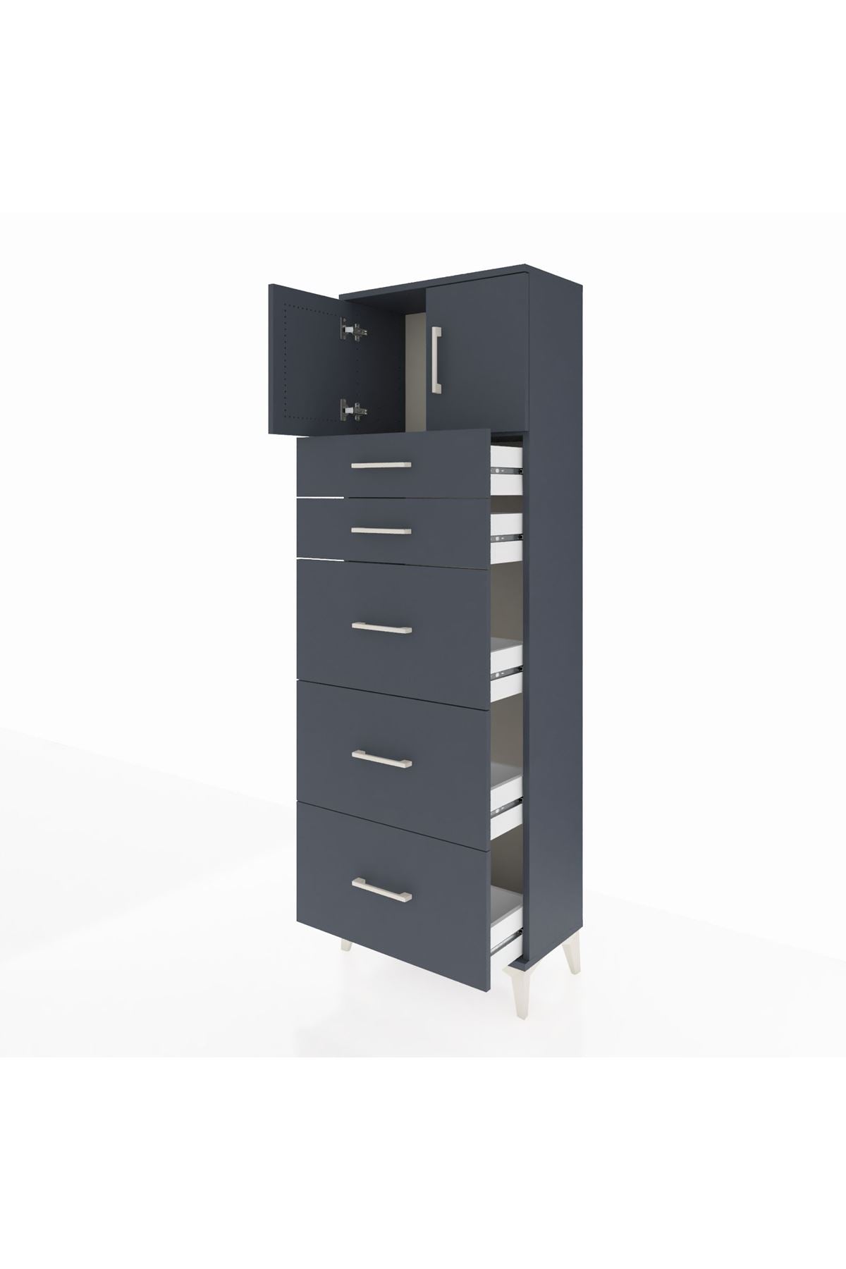 Arges Dolap Tek Raflı 5 Çekmeceli 2 Kapaklı 60x30x182 - S23M022V5A