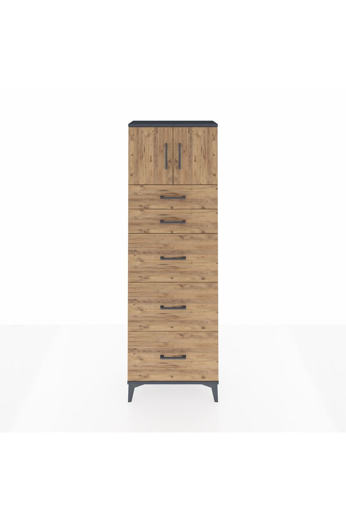 Arges Dolap Tek Raflı 5 Çekmeceli 2 Kapaklı 60x30x182 - S23M022V6A