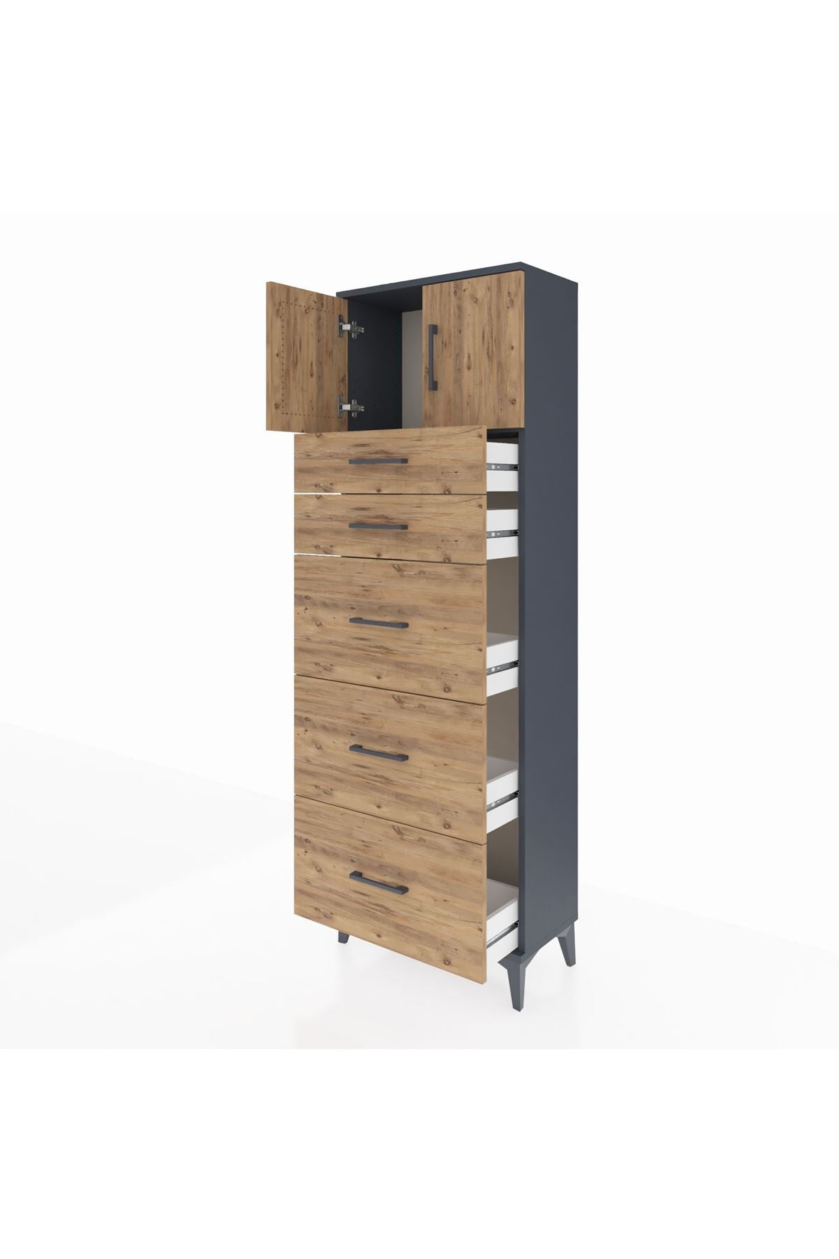 Arges Dolap Tek Raflı 5 Çekmeceli 2 Kapaklı 60x30x182 - S23M022V6A
