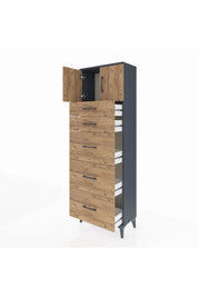 Arges Dolap Tek Raflı 5 Çekmeceli 2 Kapaklı 60x30x182 - S23M022V6A