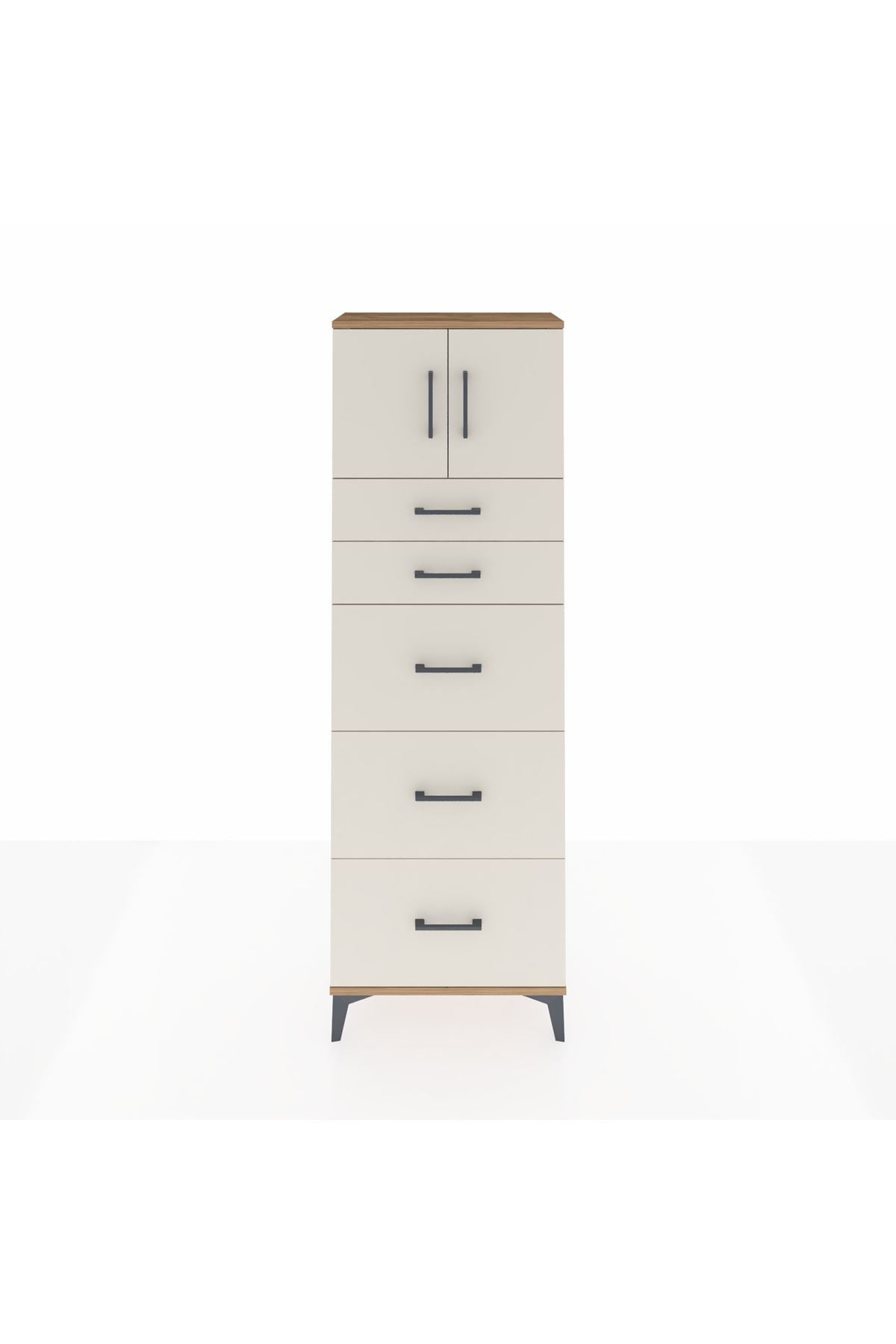 Arges Dolap Tek Raflı 5 Çekmeceli 2 Kapaklı 60x30x182 - S23M022V7A