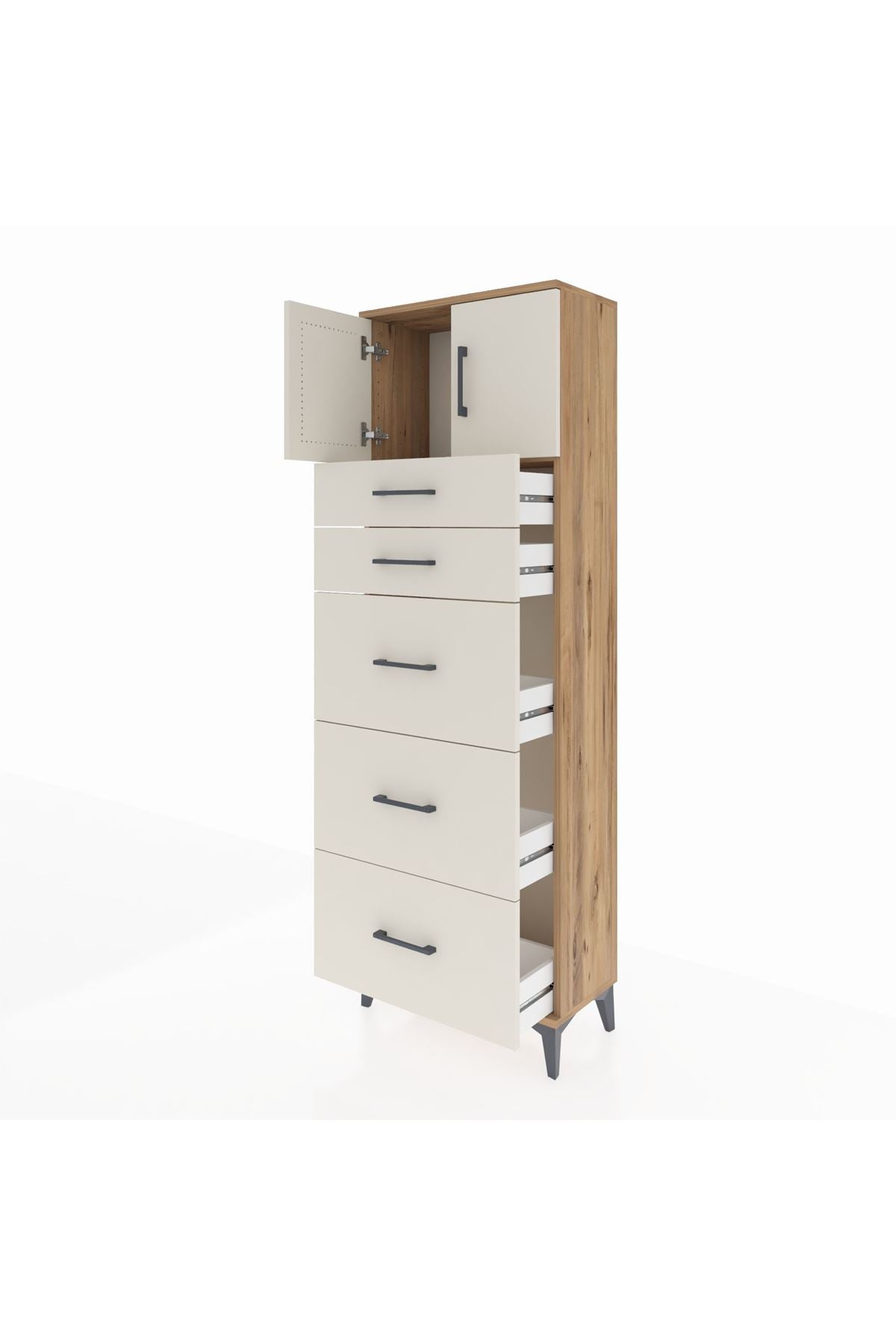 Arges Dolap Tek Raflı 5 Çekmeceli 2 Kapaklı 60x30x182 - S23M022V7A