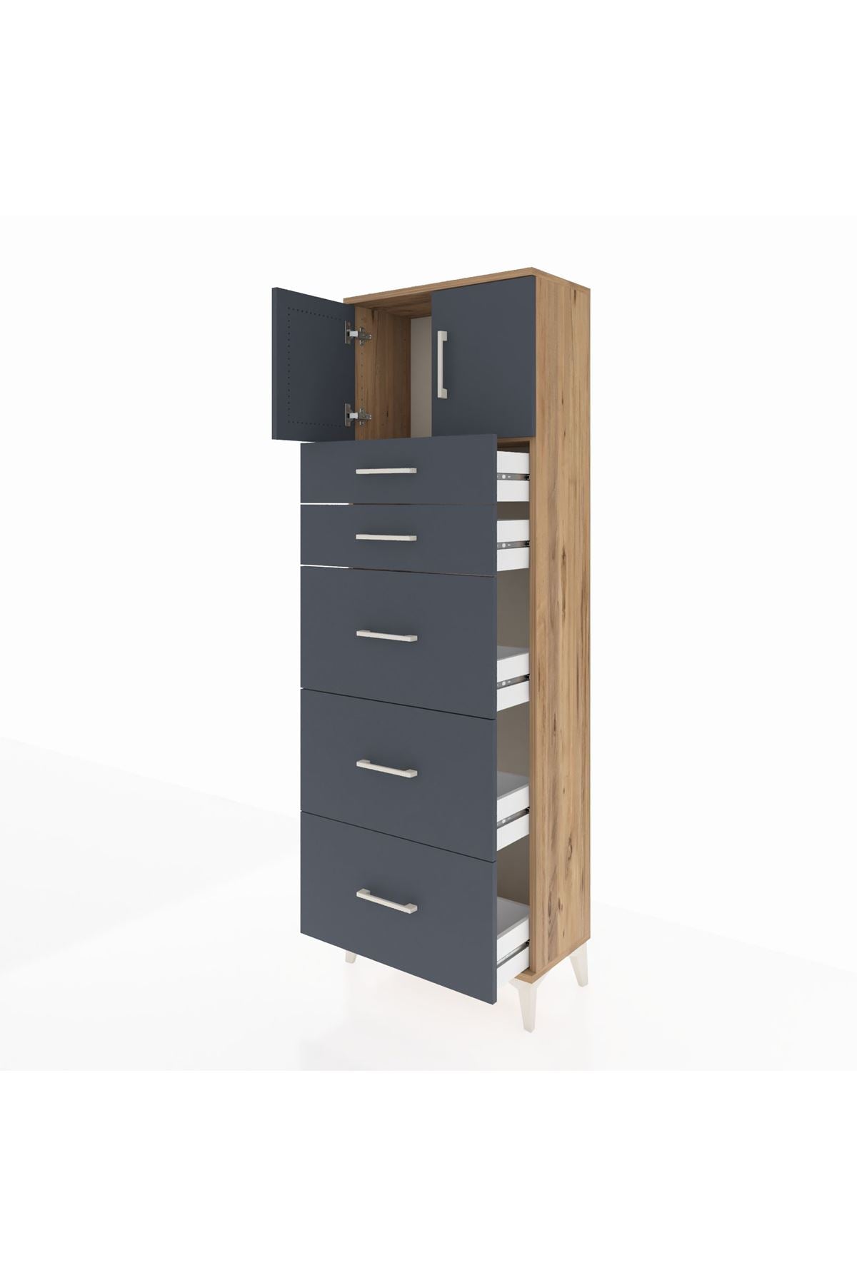 Arges Dolap Tek Raflı 5 Çekmeceli 2 Kapaklı 60x30x182 - S23M022V8A
