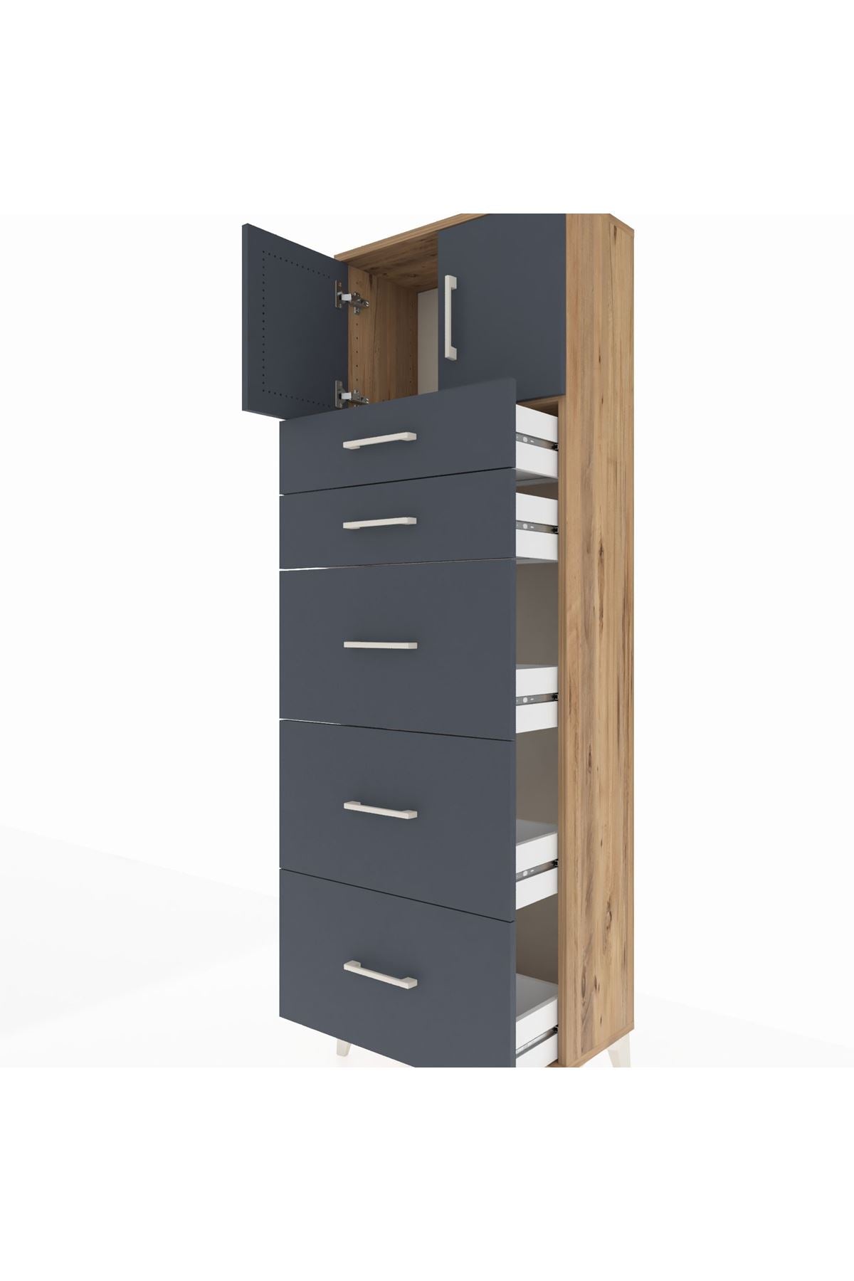 Arges Dolap Tek Raflı 5 Çekmeceli 2 Kapaklı 60x30x182 - S23M022V8A