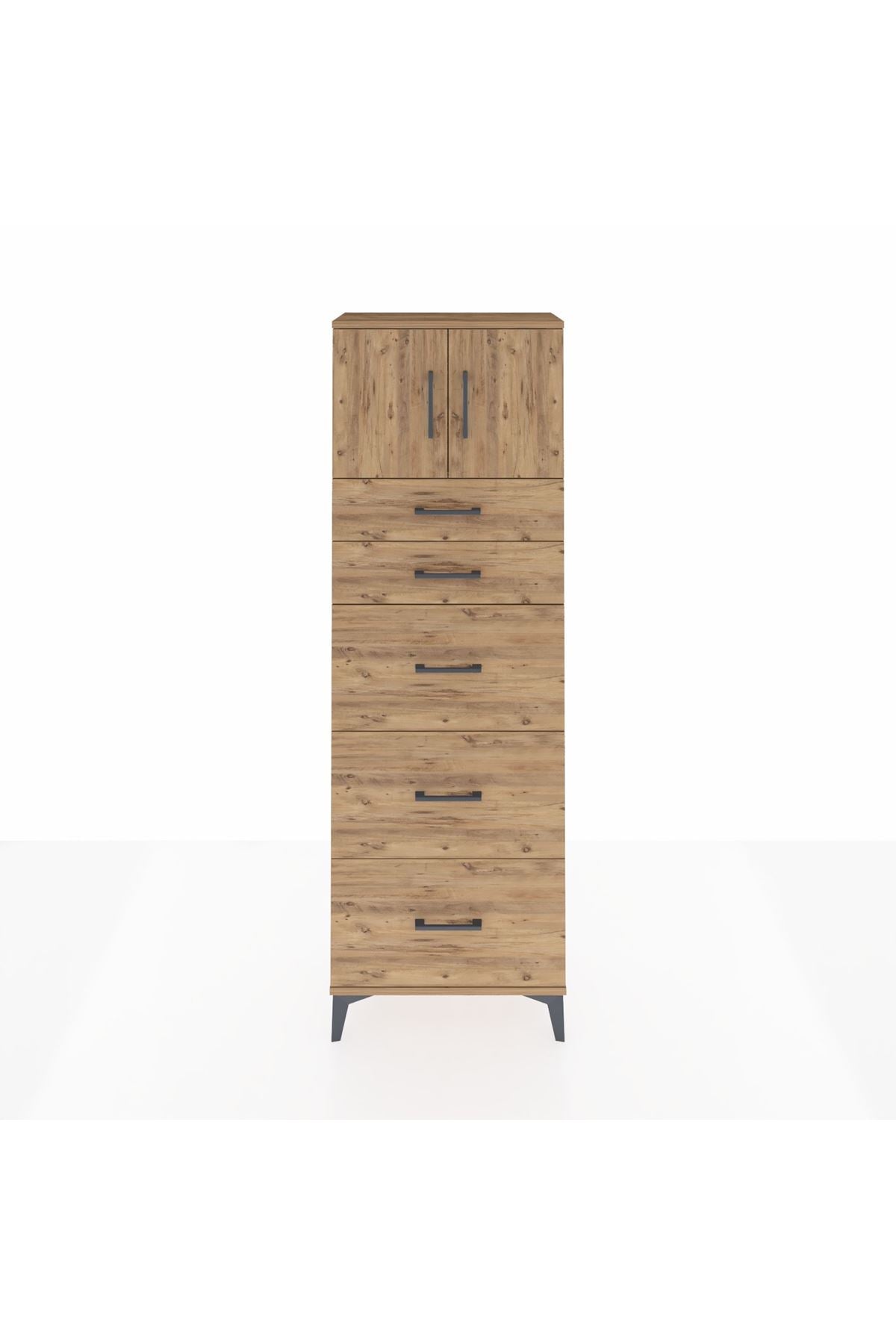 Arges Dolap Tek Raflı 5 Çekmeceli 2 Kapaklı 60x30x182 - S23M022V9A