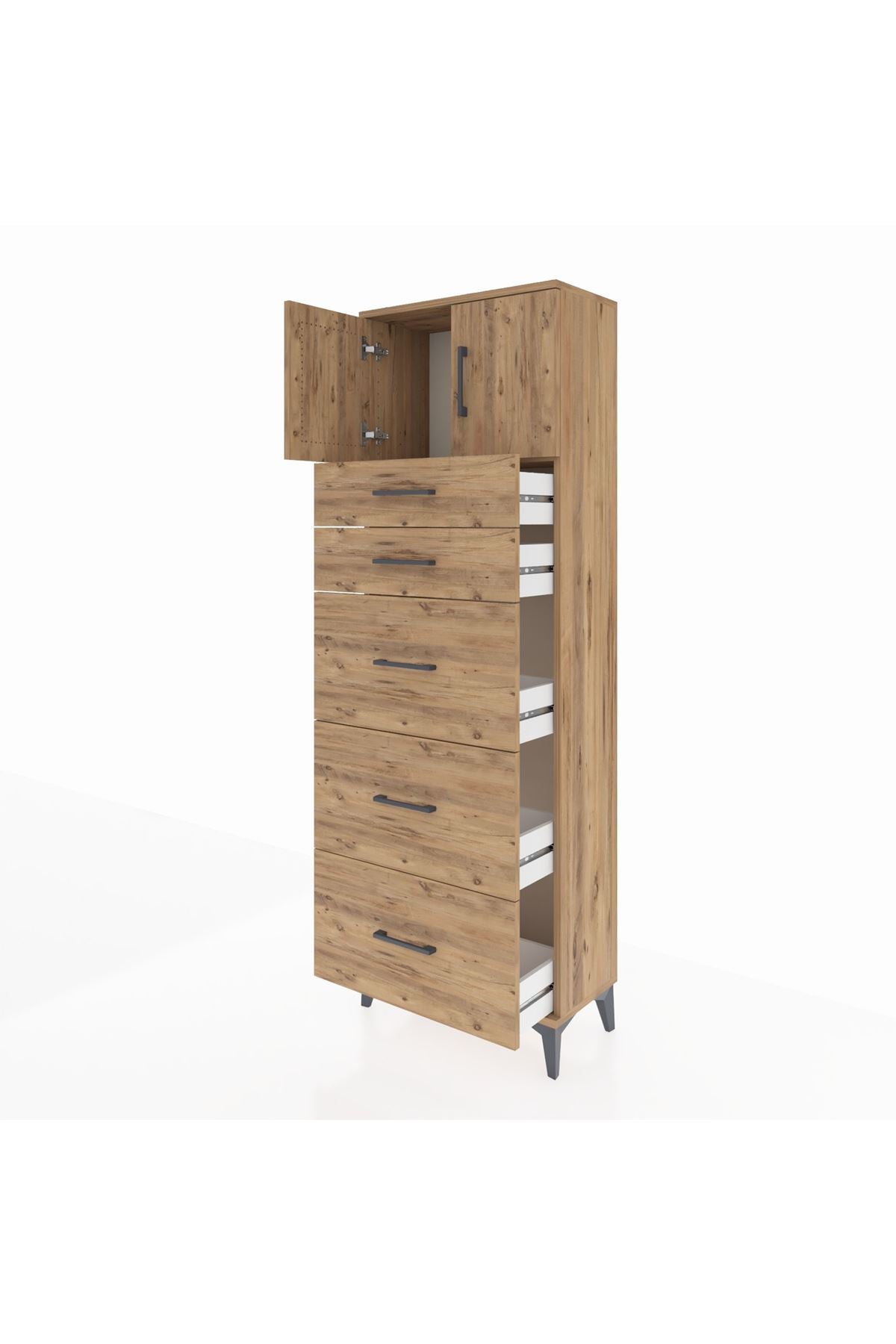 Arges Dolap Tek Raflı 5 Çekmeceli 2 Kapaklı 60x30x182 - S23M022V9A